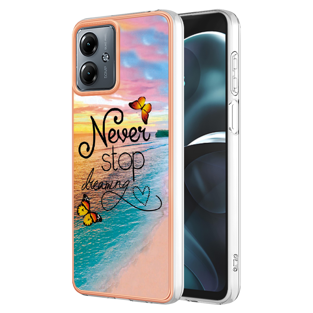 

YB IMD Series-1 Für Motorola Moto G14 4G Deckel Marmor Blumenmuster IMD TPU Telefon Hülle - Nie Aufhören zu Träumen, Motorola Moto G14 4G