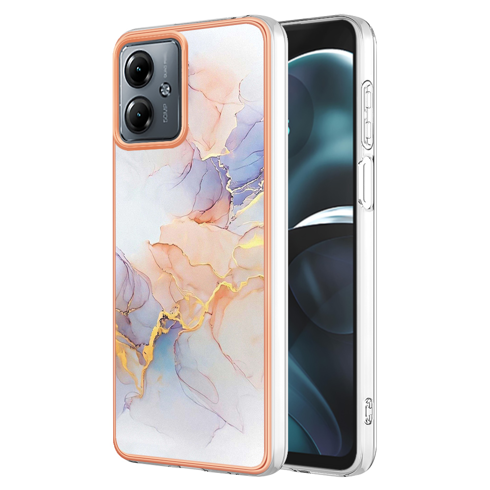 

YB IMD Series-1 Für Motorola Moto G14 4G Deckel Marmor Blumenmuster IMD TPU Telefon Hülle - Milchstraße Marmor Weiß, Motorola Moto G14 4G