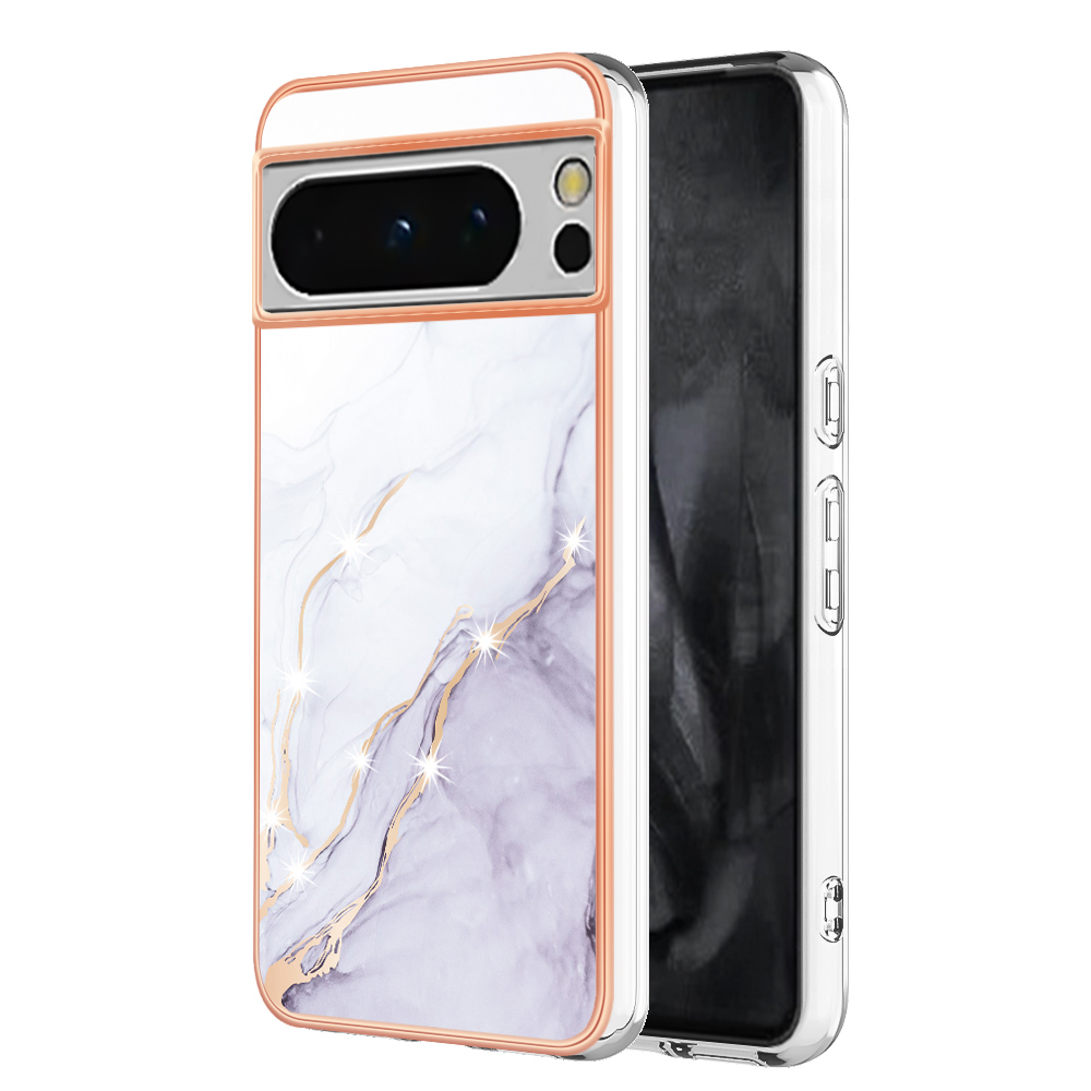 

YB Imd-serie-2 Für Google Pixel 8 Pro Case Marmormuster Elektroplatten Tpu-telefonabdeckung - Weiß 006, Google Pixel 8 Pro