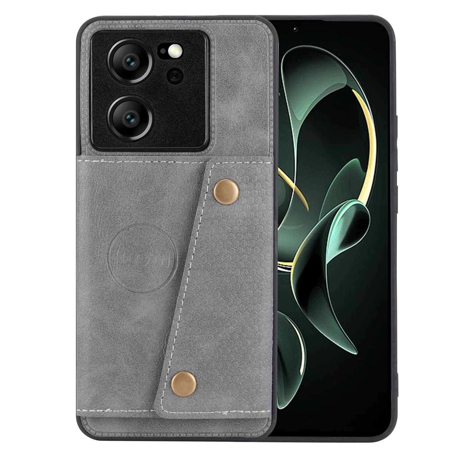 

Für Xiaomi 13t / Redmi K60 Ultra Cover Card Slots PU Leder+tpu Telefon Kickstand Hülle - Grau, Xiaomi Redmi K60 Ultra