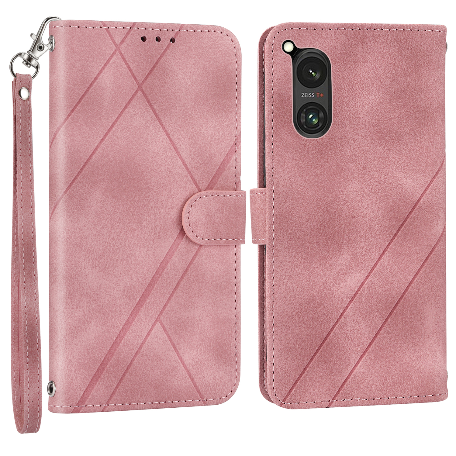 

Für Sony Xperia 5 V Hülle Gedruckte Linie Brieftasche Leder Telefonabdeckung - Rosa, Xperia 5 V
