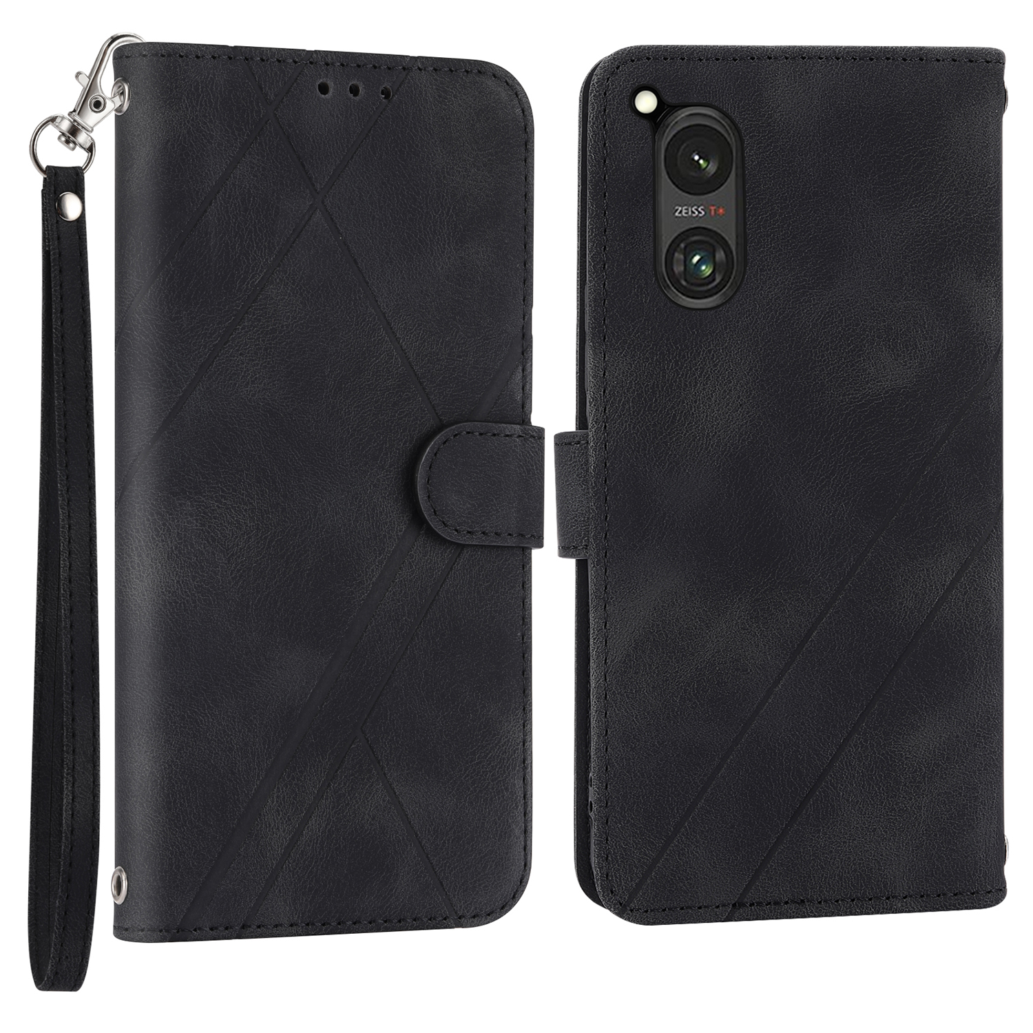 

Für Sony Xperia 5 V Hülle Gedruckte Linie Brieftasche Leder Telefonabdeckung - Schwarz, Xperia 5 V