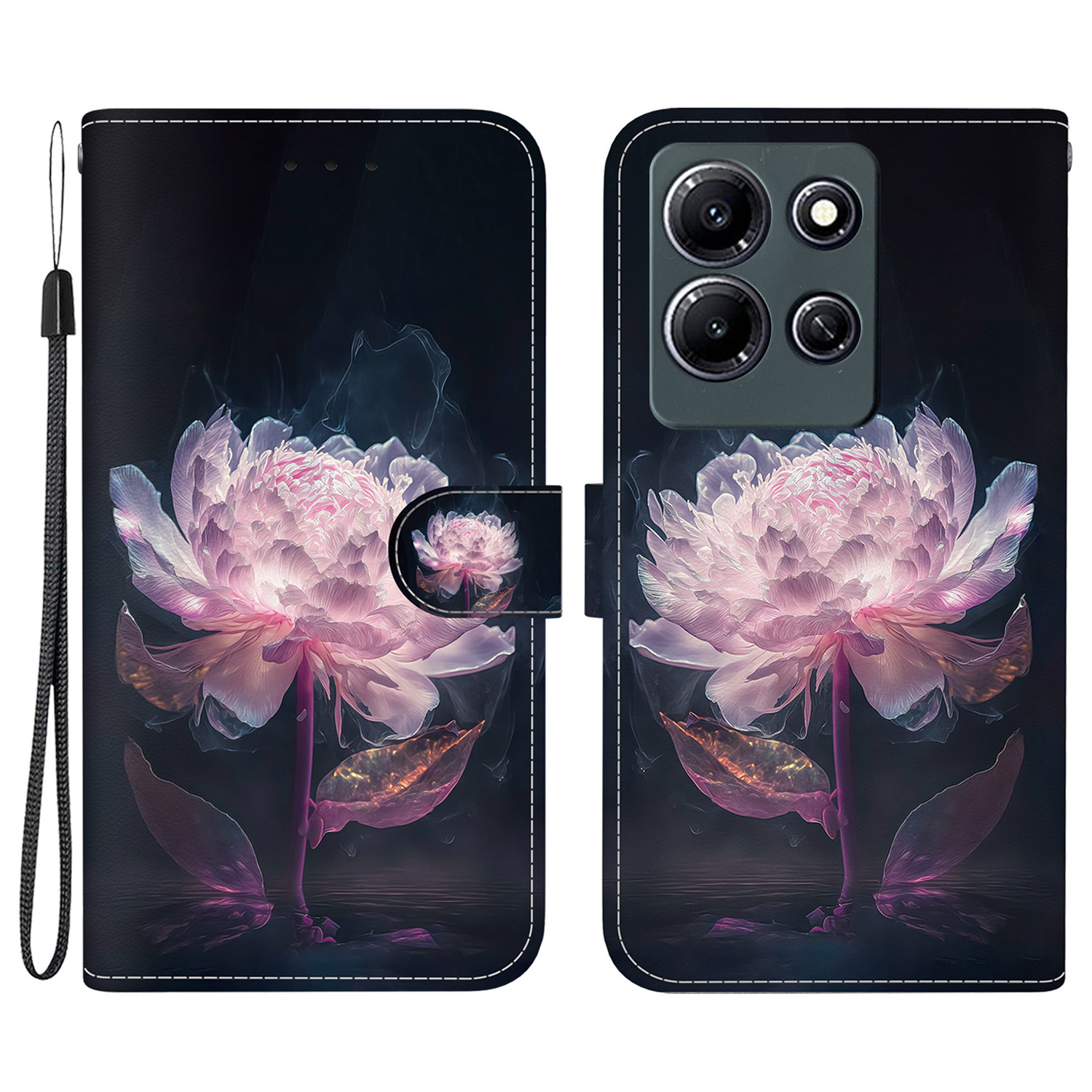 

Für Infinix -hinweis 30i 4G Koffer Wallet Full Protection Telefonabdeckung - Lila Pfingstrosen, Infinix Note 30i 4G