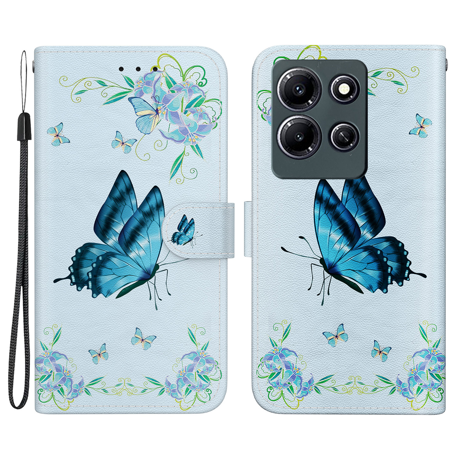 

Für Infinix -hinweis 30i 4G Koffer Wallet Full Protection Telefonabdeckung - Blaue Schmetterlingsblume, Infinix Note 30i 4G