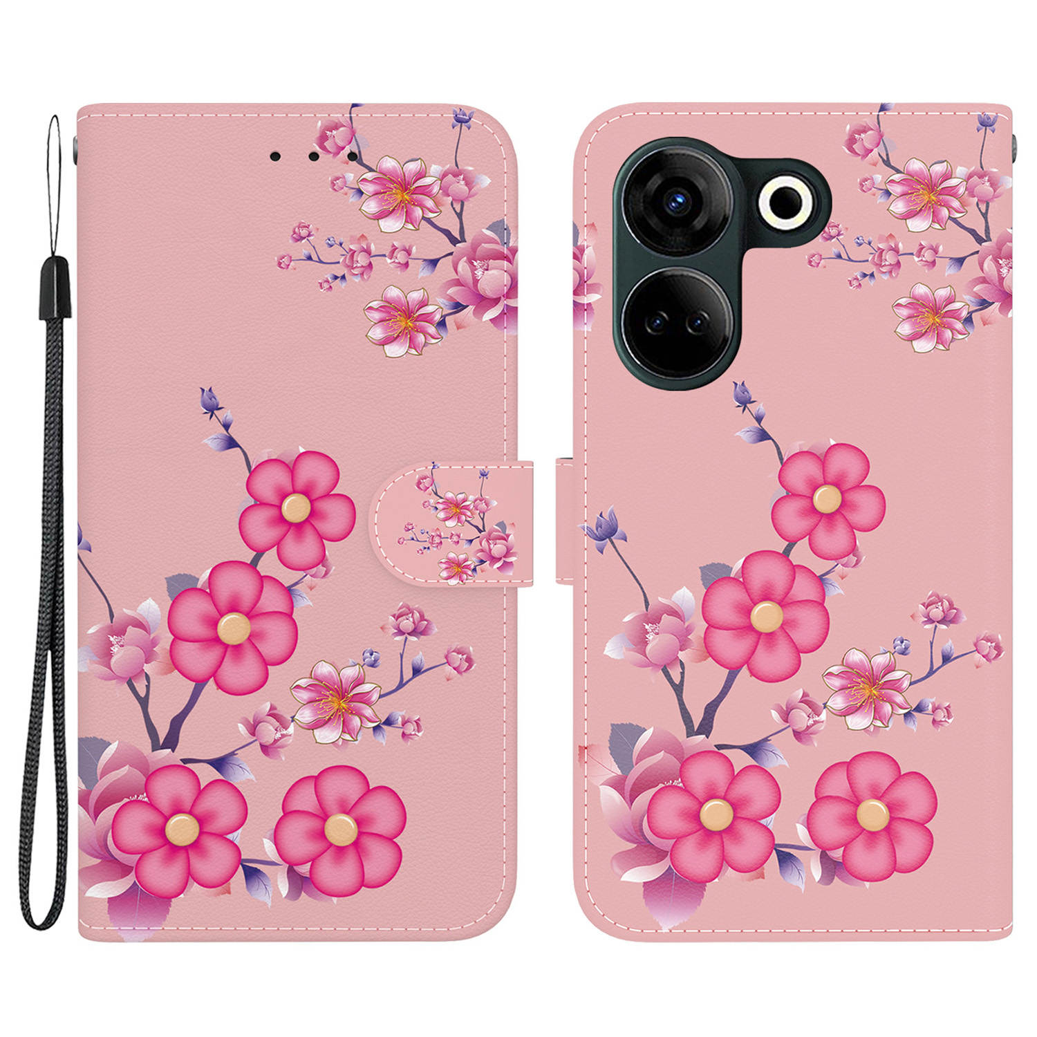 

Für Tecno Camon 20 4g / 20 Pro 4g Leder Hülle Brieftasche Telefonabdeckung - Sakura, Tecno Camon 20 4G