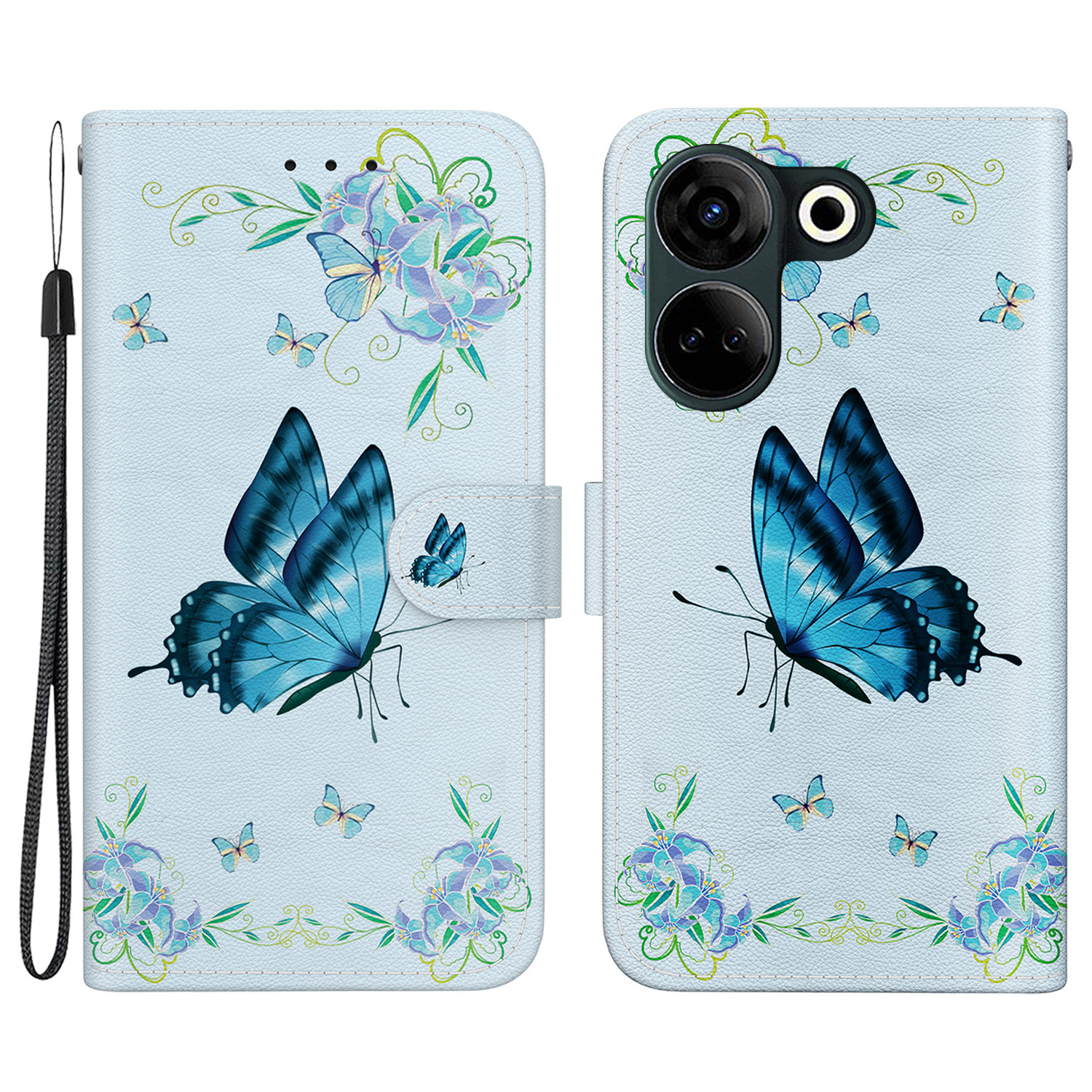 

Für Tecno Camon 20 4g / 20 Pro 4g Leder Hülle Brieftasche Telefonabdeckung - Blaue Schmetterlingsblume, Tecno Camon 20 4G