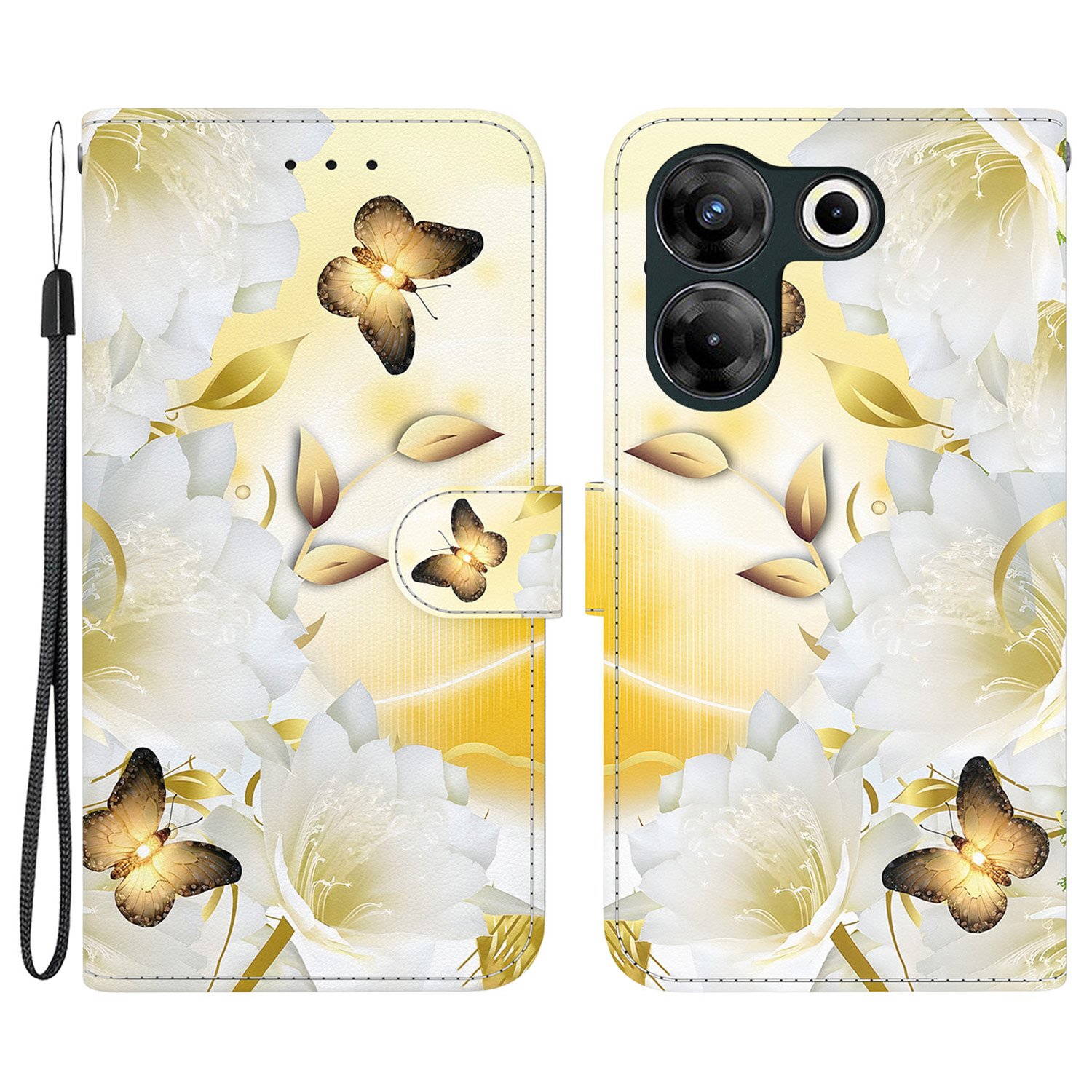 

Für Tecno Camon 20 Pro 5G -koffer -muster -druckbrieftasche Telefonabdeckung - Gold Schmetterlingsblume, Tecno Camon 20 Pro 5G