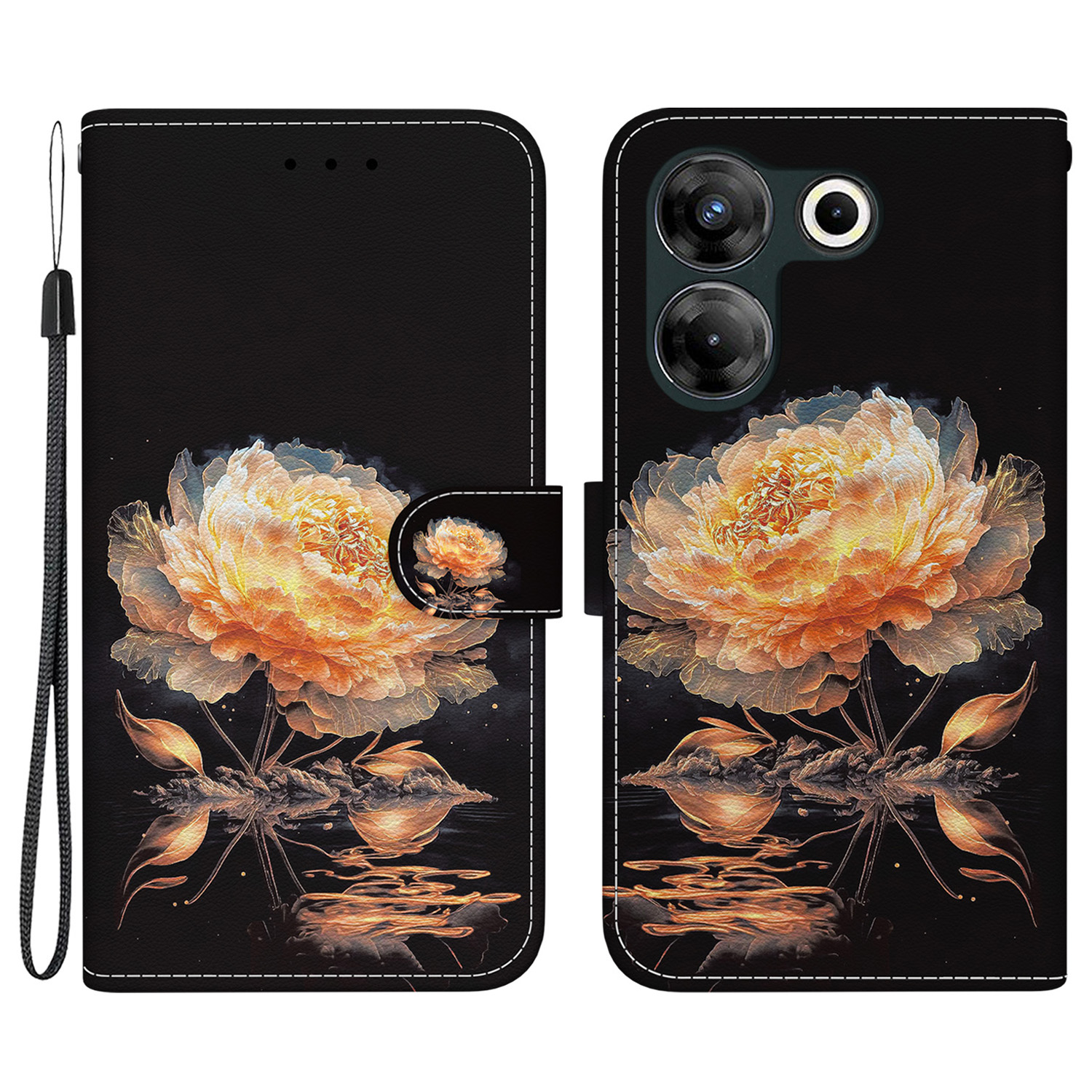 

Für Tecno Camon 20 Pro 5G -koffer -muster -druckbrieftasche Telefonabdeckung - Gold Pfingstrose, Tecno Camon 20 Pro 5G