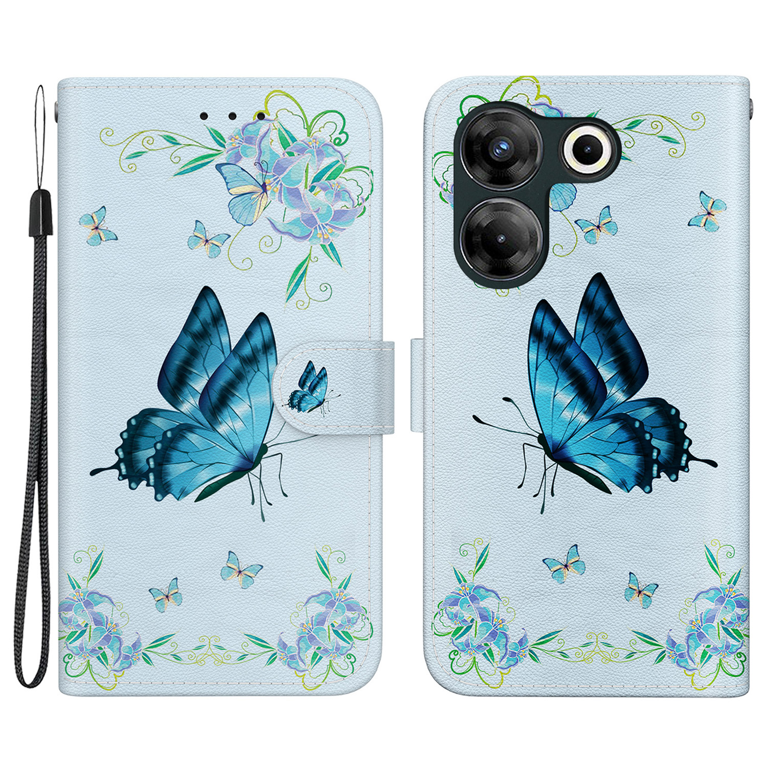 

Für Tecno Camon 20 Pro 5G -koffer -muster -druckbrieftasche Telefonabdeckung - Blaue Schmetterlingsblume, Tecno Camon 20 Pro 5G