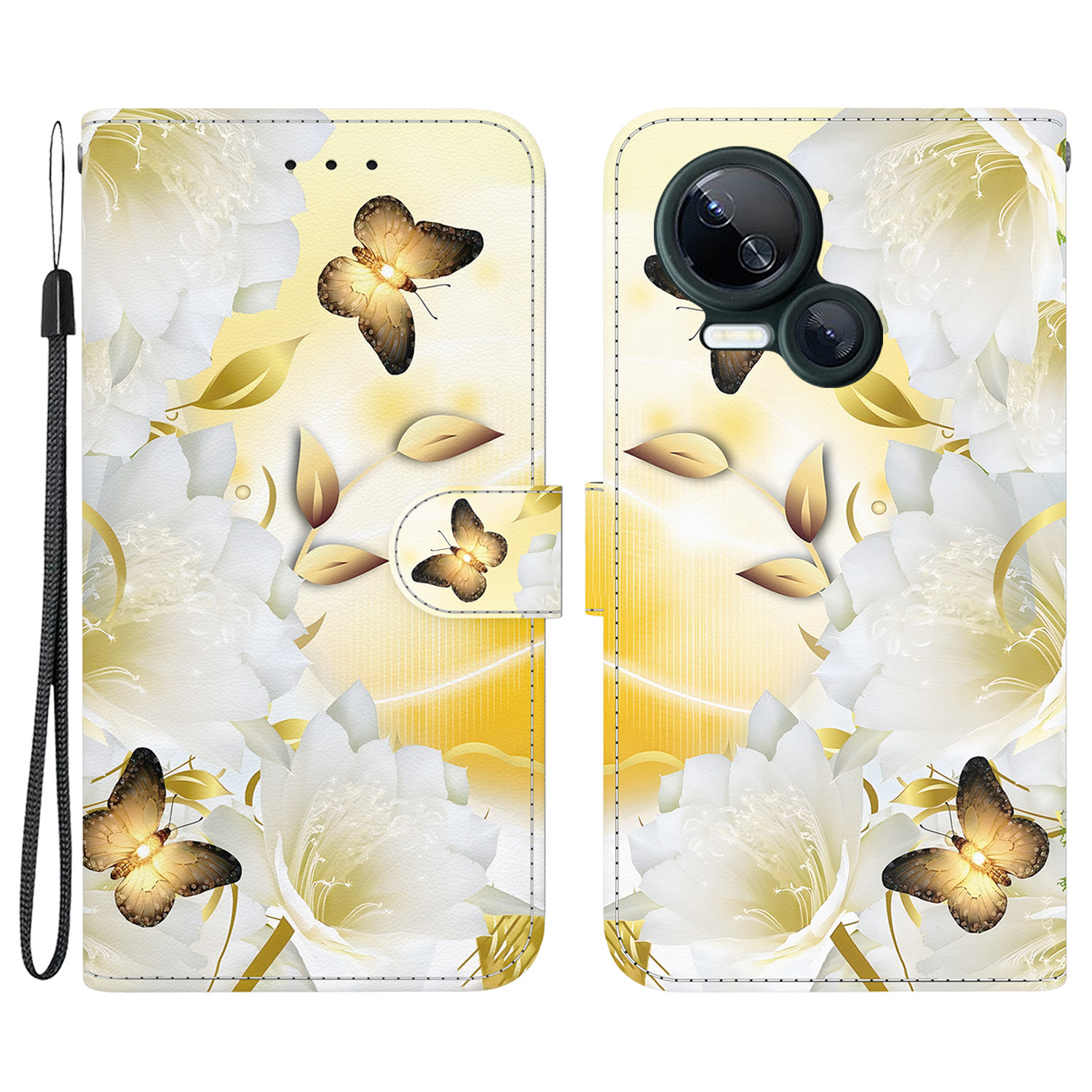 

Für Tecno Spark 10 5G Case Muster Druckbrieftasche Telefonabdeckung - Gold Schmetterlingsblume, Tecno Spark 10 5G