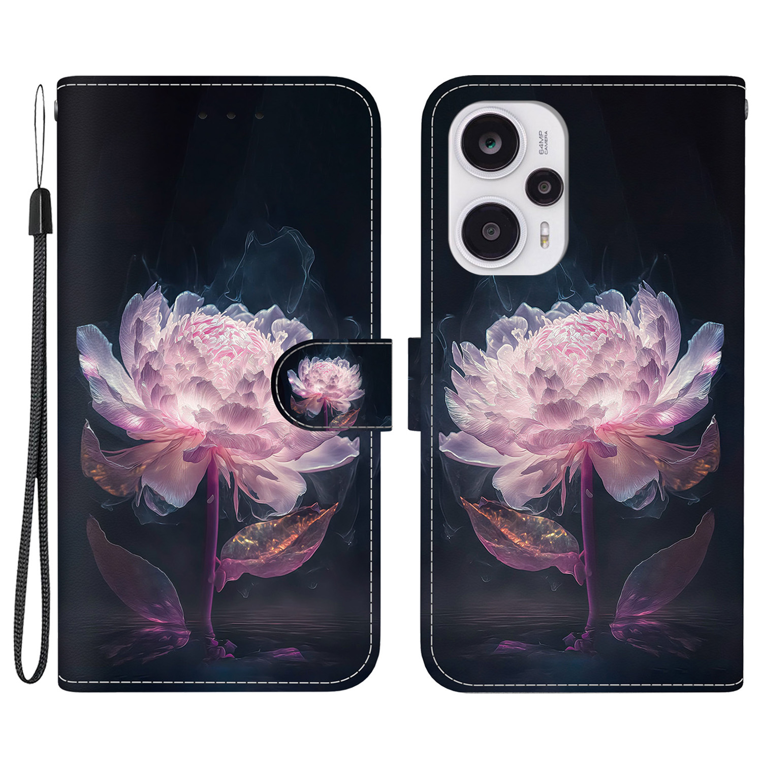 

Für Xiaomi Poco F5 5G / Redmi Note 12 Turbo -hülle PU Lederstand Cover - Lila Pfingstrosen, Xiaomi Poco F5 5G