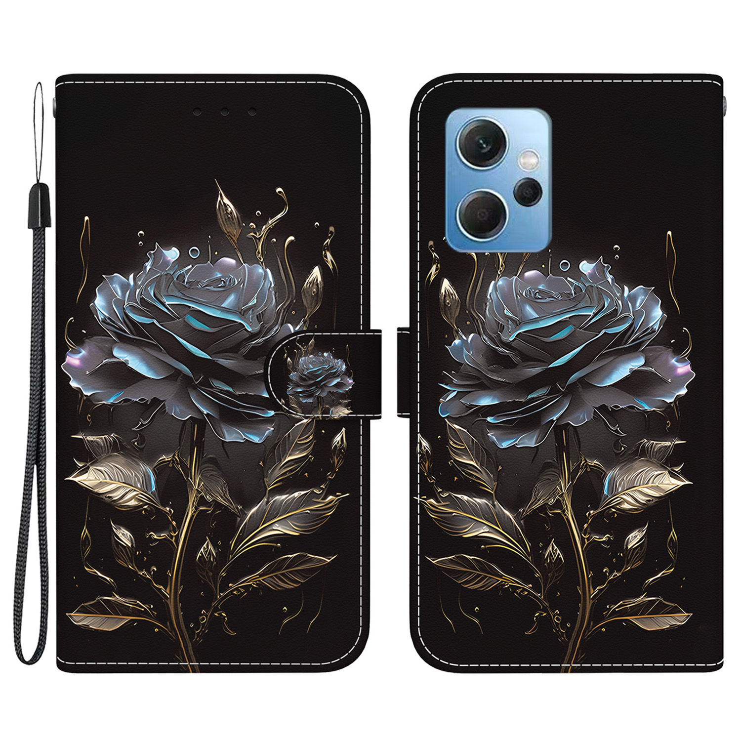 

Für Xiaomi Redmi Anmerkung 12 4g-hülle Anti-drogen-brieftaschen-lederabdeckung - Schwarze Rose, Xiaomi Redmi Note 12 4G
