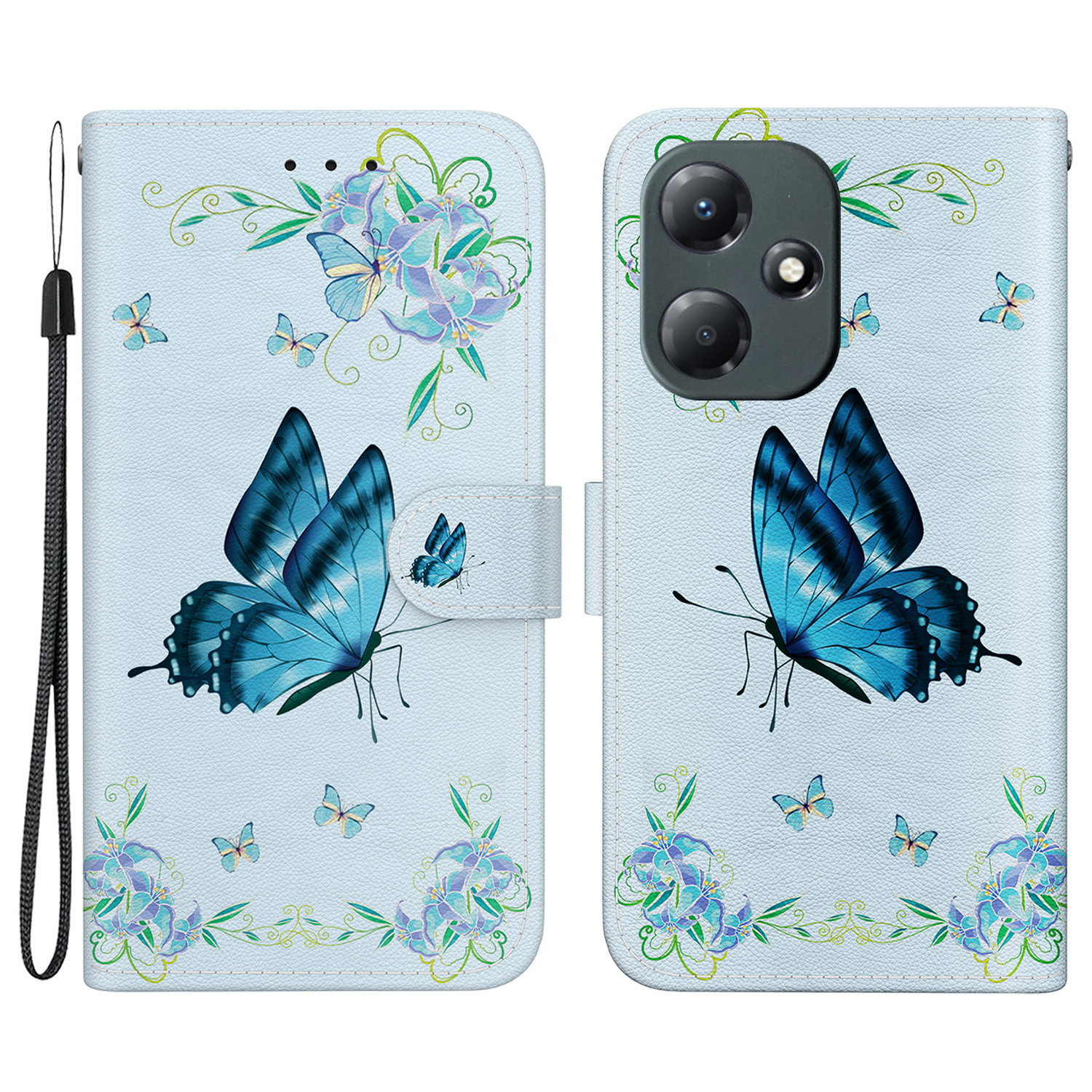 

Für Infinix Hot 30 Play Phone Case Muster Ständer Telefonabdeckung - Blaue Schmetterlingsblume, Infinix Hot 30 Play