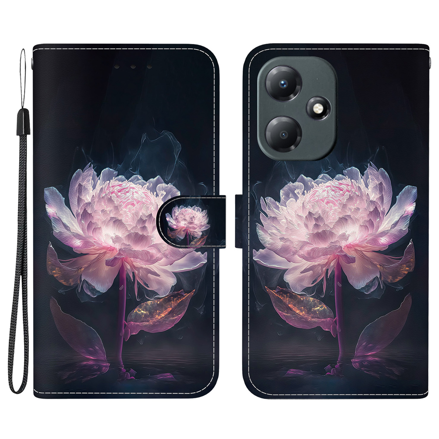 

Für Infinix Hot 30 Play Phone Case Muster Ständer Telefonabdeckung - Lila Pfingstrosen, Infinix Hot 30 Play