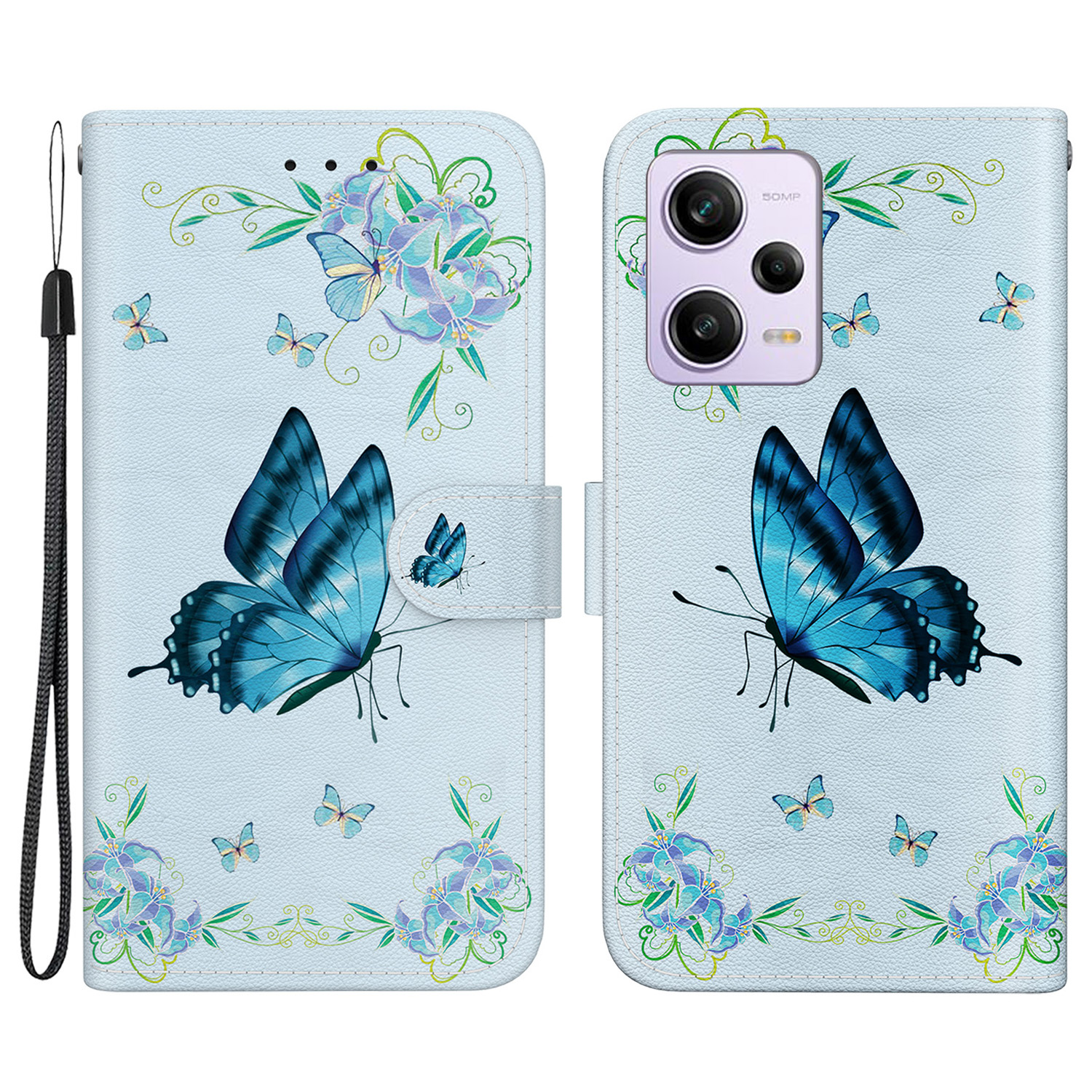 

Telefonabdeckung Für Xiaomi Redmi Note 12 Pro 5g / 12 Pro Speed ​​5g / Poco X5 Pro 5G -hülle Mit Brieftasche - Blaue Schmetterlingsblume, Xiaomi Redmi Note 12 Pro 5G