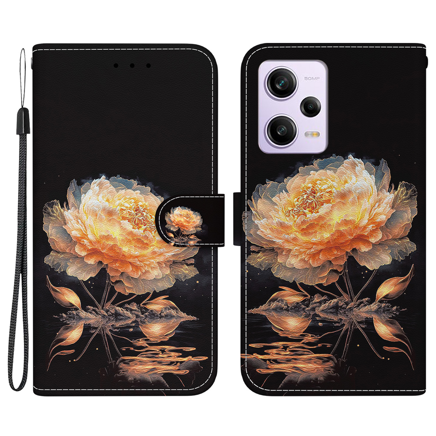 

Telefonabdeckung Für Xiaomi Redmi Note 12 Pro 5g / 12 Pro Speed ​​5g / Poco X5 Pro 5G -hülle Mit Brieftasche - Gold Pfingstrose, Xiaomi Redmi Note 12 Pro 5G