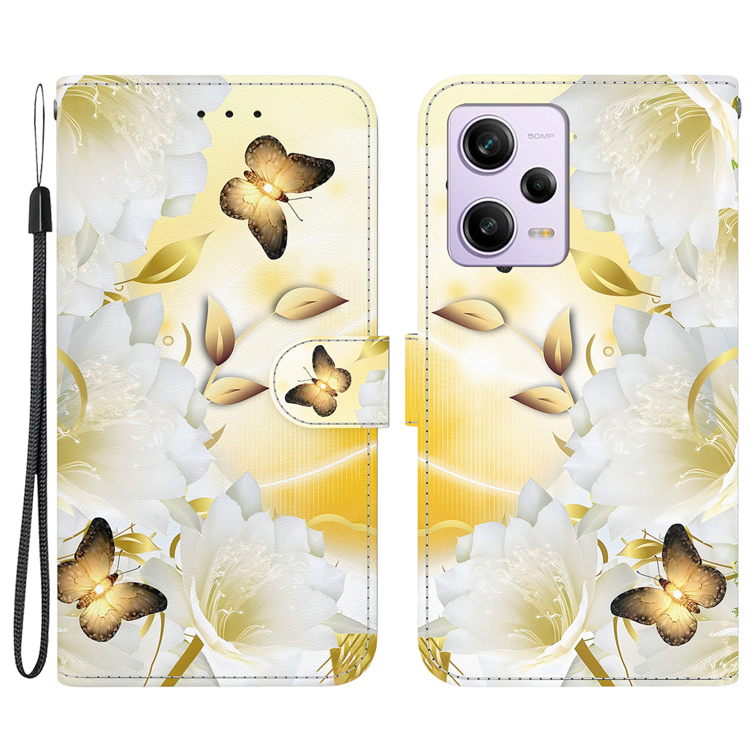 

Telefonabdeckung Für Xiaomi Redmi Note 12 Pro 5g / 12 Pro Speed ​​5g / Poco X5 Pro 5G -hülle Mit Brieftasche - Gold Schmetterlingsblume, Xiaomi Redmi Note 12 Pro 5G