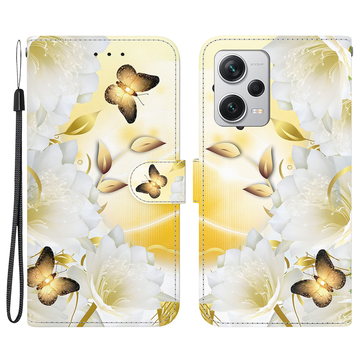 

Für Xiaomi Redmi Anmerkung 12 Pro+ 5G Fallmuster Druckphone -brieftaschenabdeckung - Gold Schmetterlingsblume, Xiaomi Redmi Note 12 Pro+ 5G