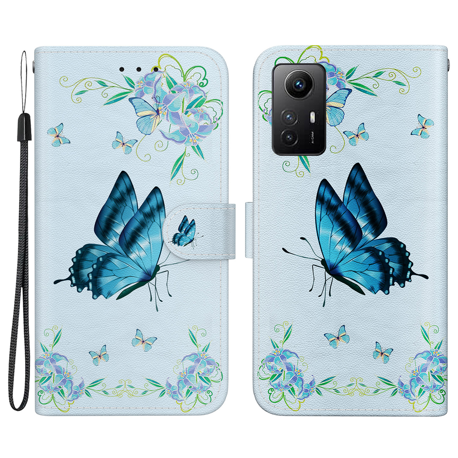 

Für Xiaomi Redmi Note 12s 4G Case Wallet Stand Mobiltelefonabdeckung - Blaue Schmetterlingsblume, Xiaomi Redmi Note 12S 4G