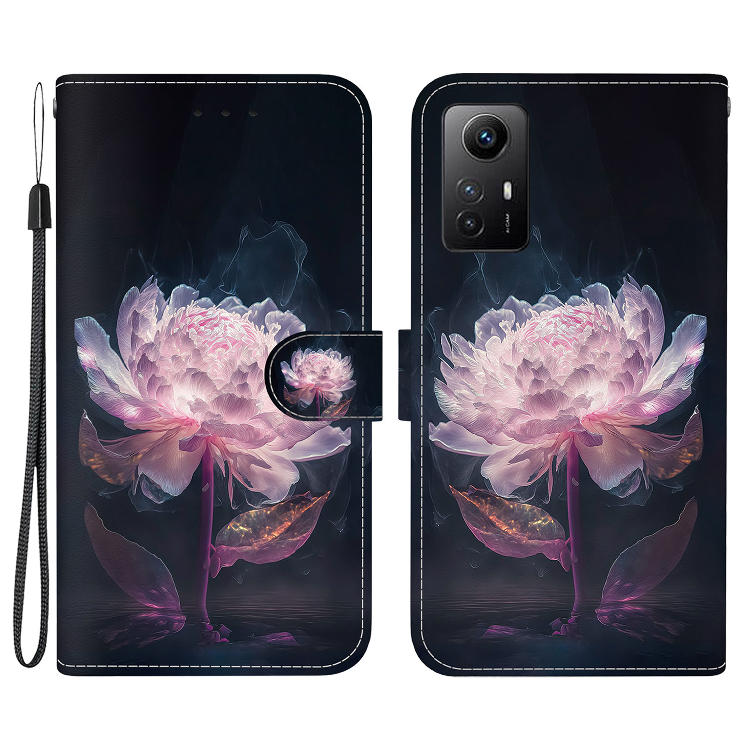 

Für Xiaomi Redmi Note 12s 4G Case Wallet Stand Mobiltelefonabdeckung - Lila Pfingstrosen, Xiaomi Redmi Note 12S 4G