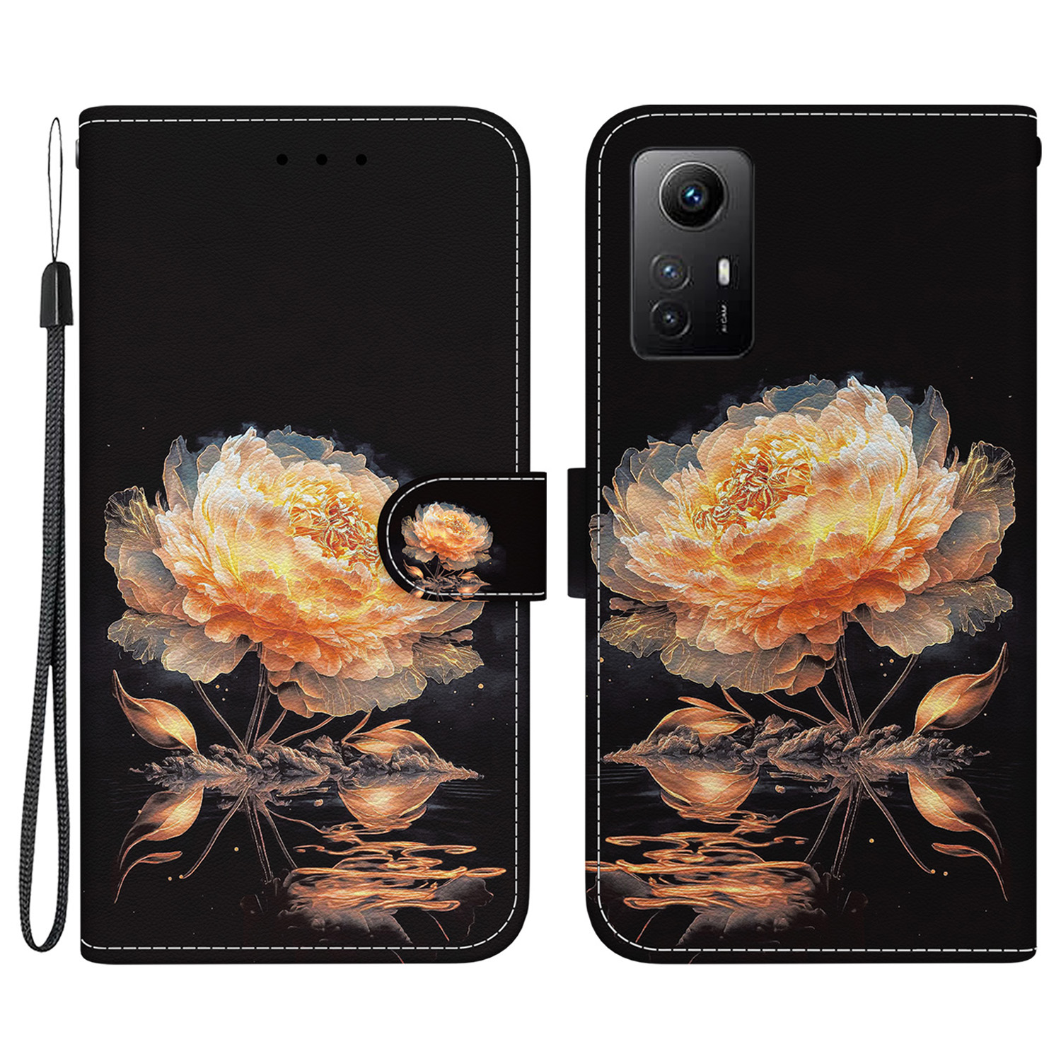 

Für Xiaomi Redmi Note 12s 4G Case Wallet Stand Mobiltelefonabdeckung - Gold Pfingstrose, Xiaomi Redmi Note 12S 4G