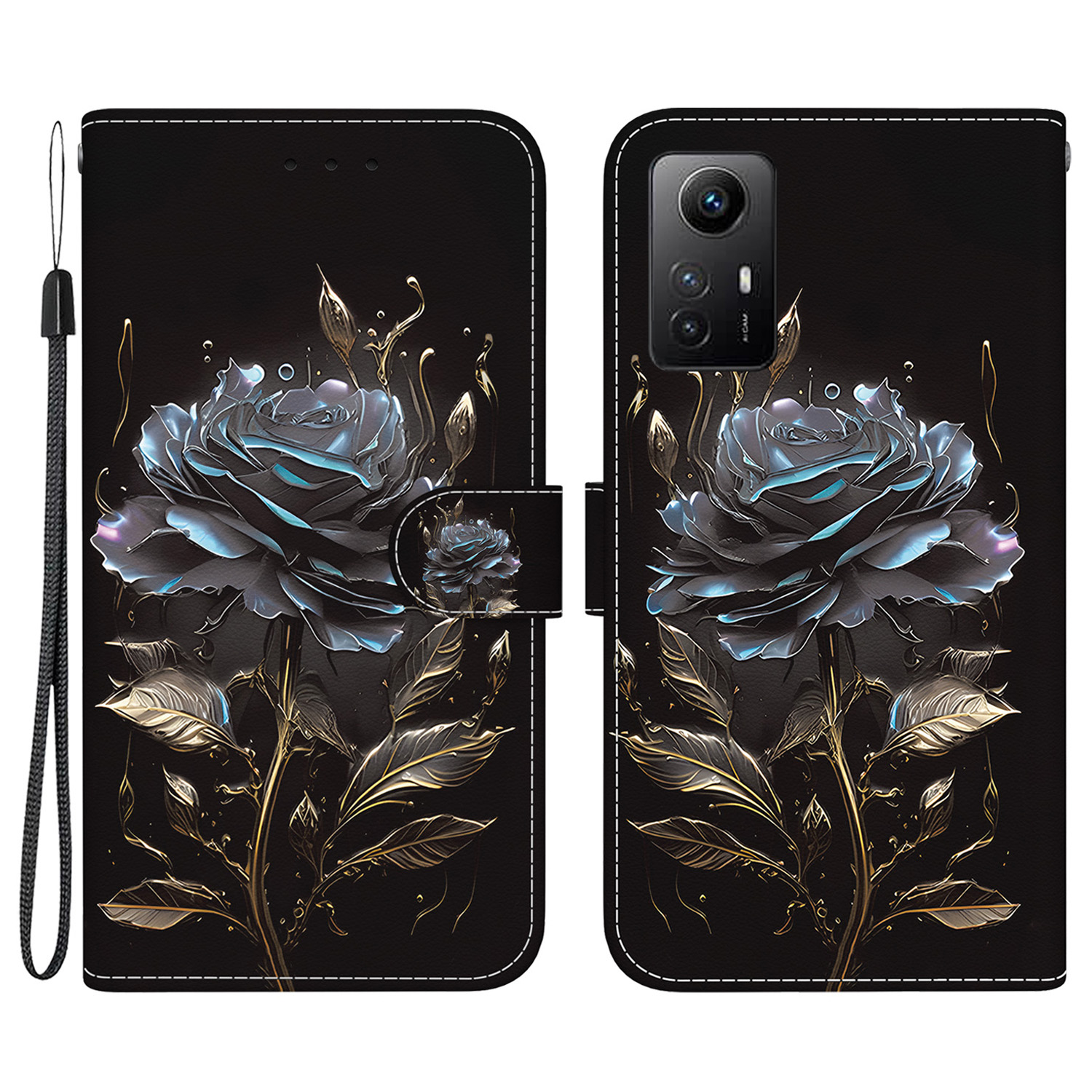 

Für Xiaomi Redmi Note 12s 4G Case Wallet Stand Mobiltelefonabdeckung - Schwarze Rose, Xiaomi Redmi Note 12S 4G