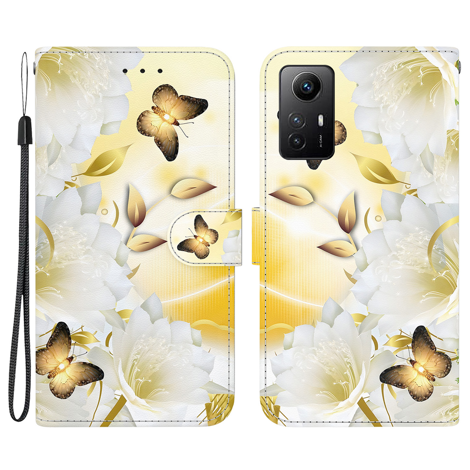 

Für Xiaomi Redmi Note 12s 4G Case Wallet Stand Mobiltelefonabdeckung - Gold Schmetterlingsblume, Xiaomi Redmi Note 12S 4G
