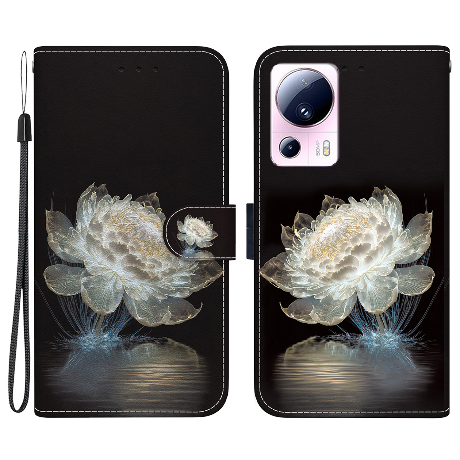 

Für Xiaomi 13 Lite / Civi 2 5G Fallmuster Druck Telefonständer Cover - Kristall Pfingstrose, Xiaomi 13 Lite