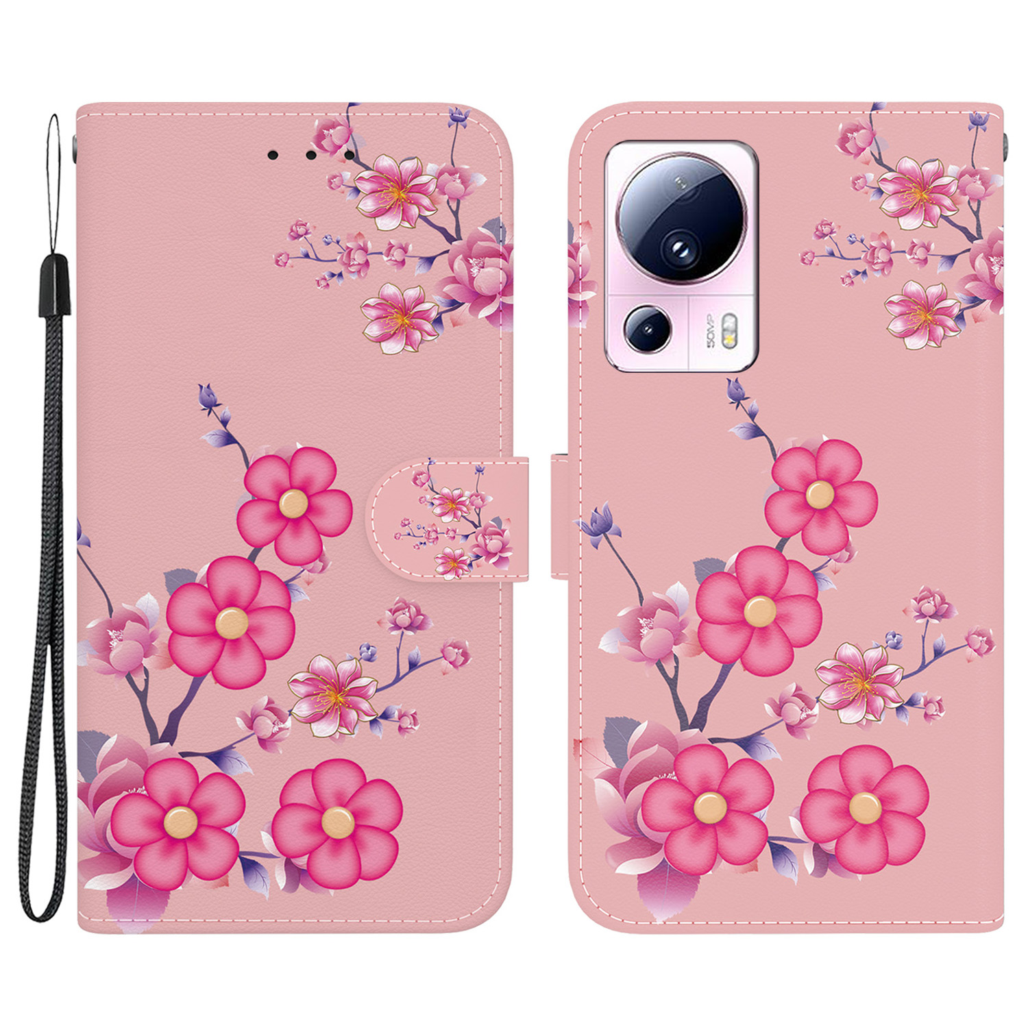 

Für Xiaomi 13 Lite / Civi 2 5G Fallmuster Druck Telefonständer Cover - Sakura, Xiaomi 13 Lite