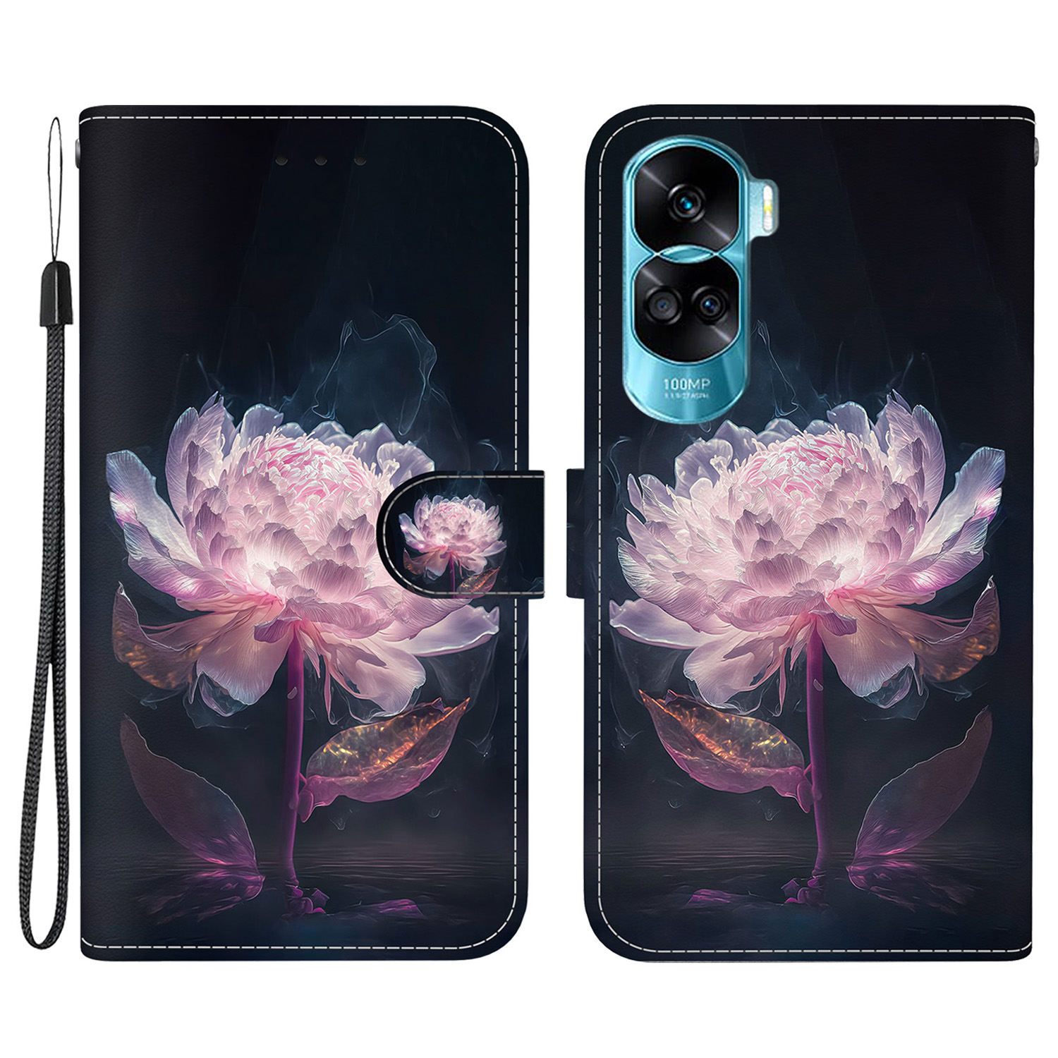 

Für Ehre 90 Lite 5G / X50i 5g-koffer-musterdruck Anti-drop-telefonabdeckung - Lila Pfingstrosen, Honor 90 Lite 5G