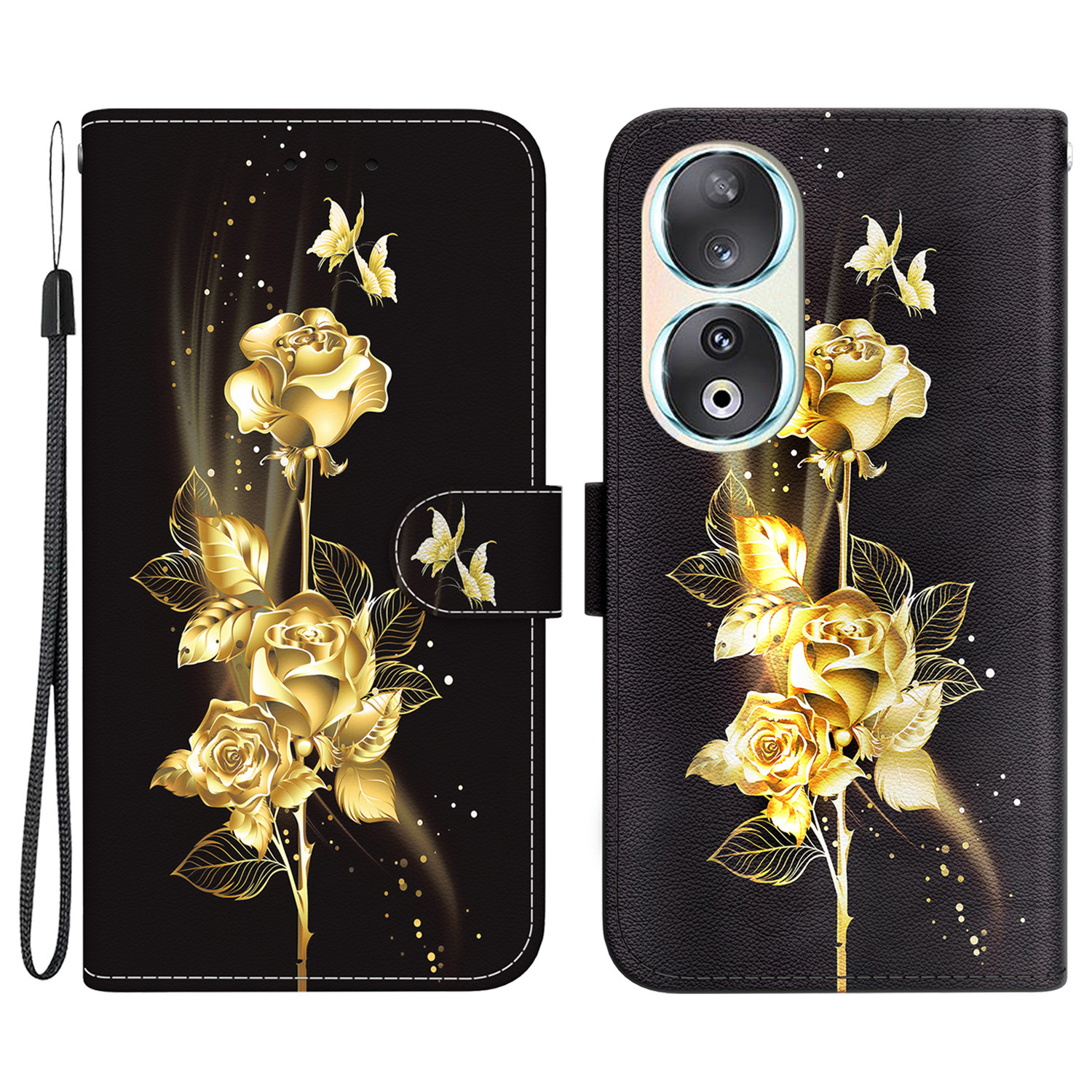 

Für Ehre 90 Fallmuster Druckschockdelefonabdeckung - Gold Schmetterling Rose, Honor 90