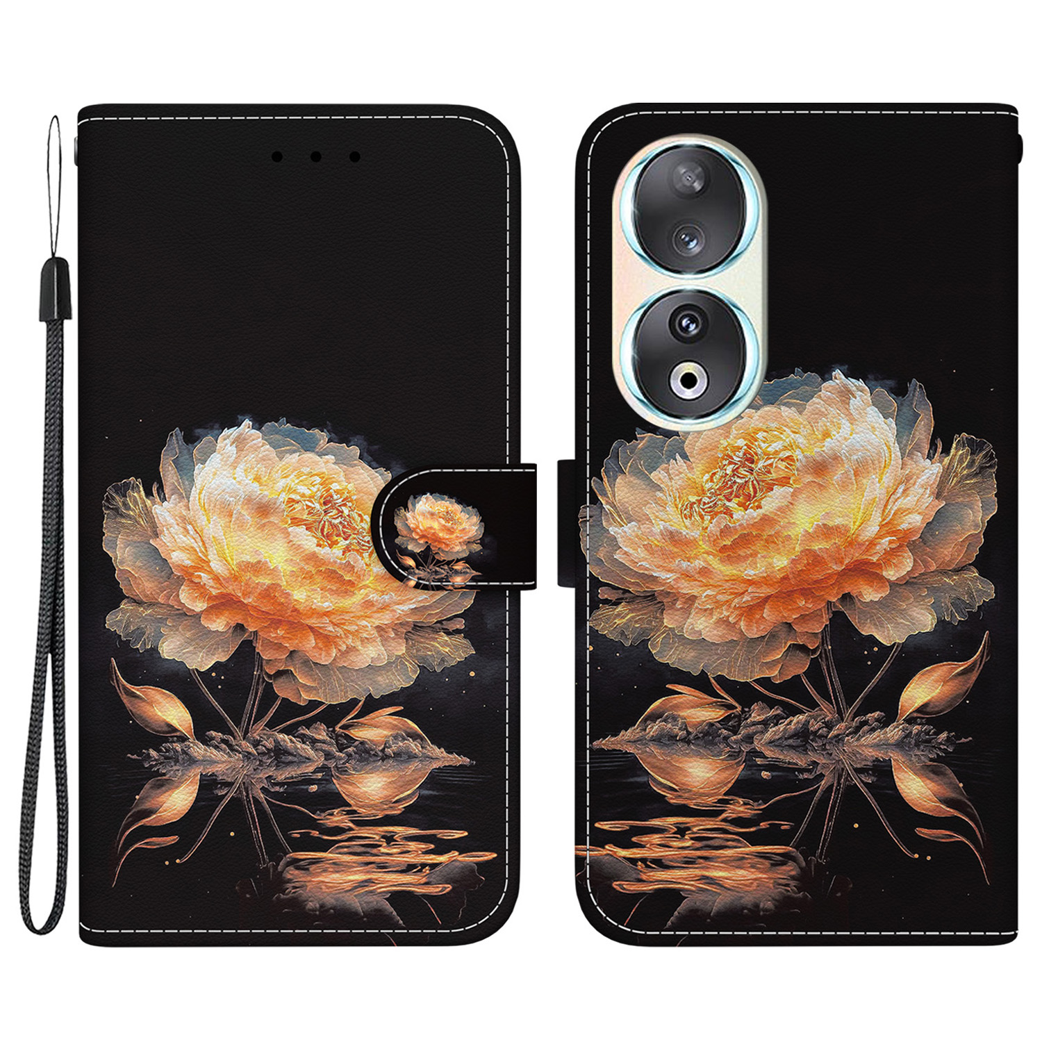 

Für Ehre 90 Fallmuster Druckschockdelefonabdeckung - Gold Pfingstrose, Honor 90