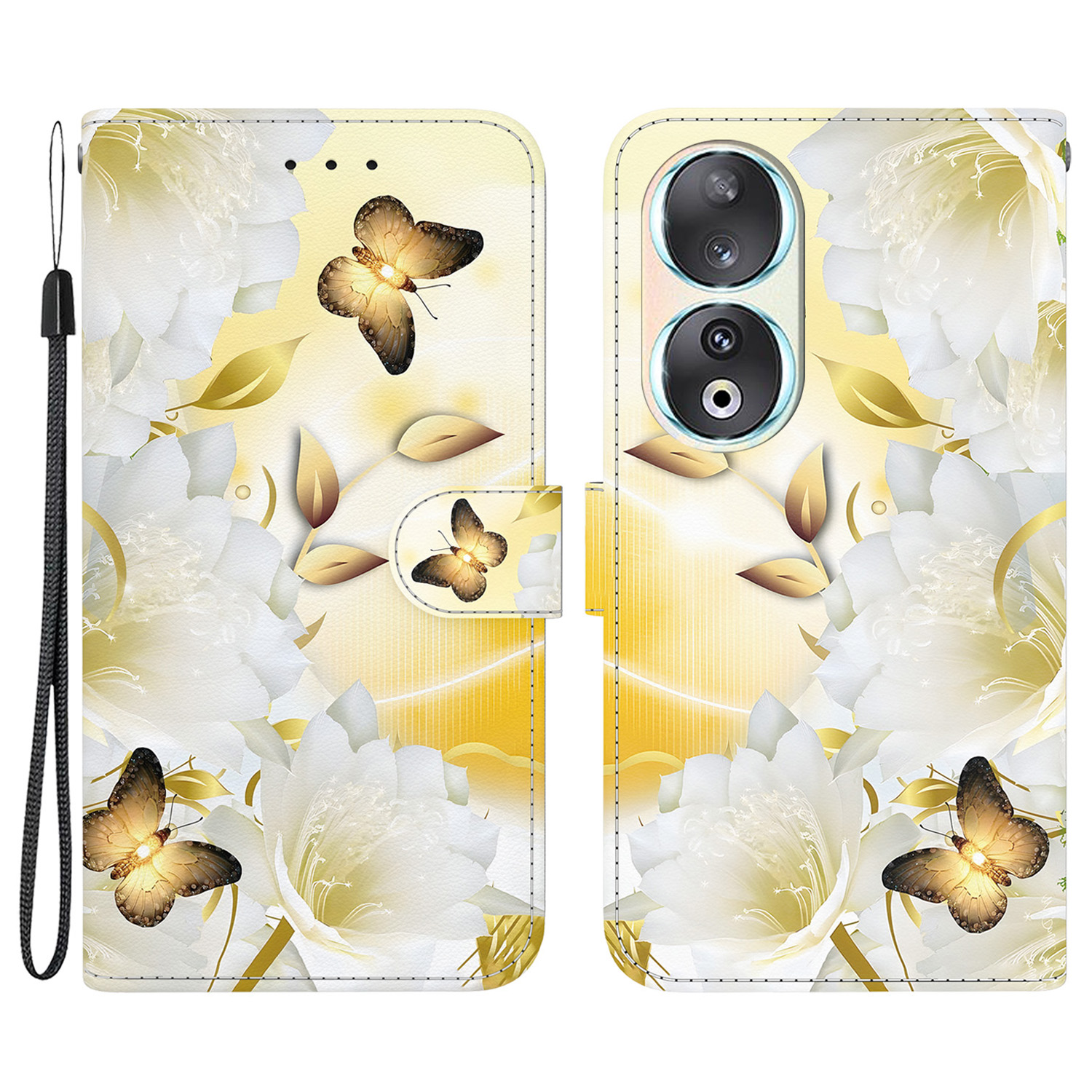 

Für Ehre 90 Fallmuster Druckschockdelefonabdeckung - Gold Schmetterlingsblume, Honor 90