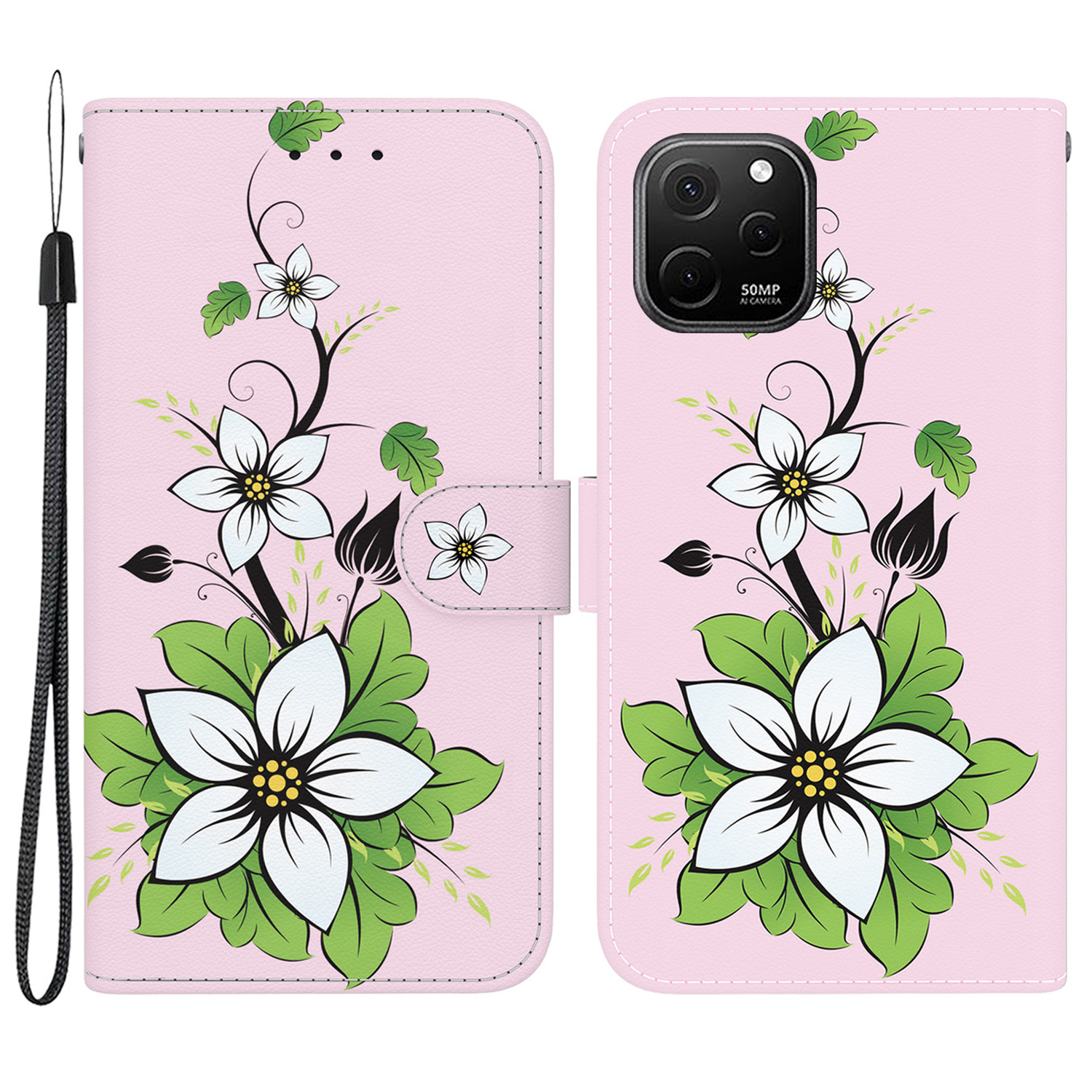 

Für Huawei Nova Y61 4G Case Wallet Wallet Function Muster Printing Telefonabdeckung - Lilie, Huawei nova Y61 4G