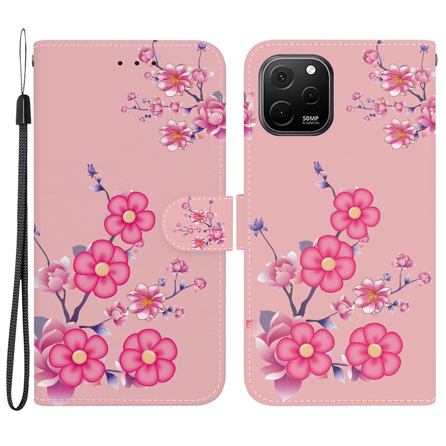 

Für Huawei Nova Y61 4G Case Wallet Wallet Function Muster Printing Telefonabdeckung - Sakura, Huawei nova Y61 4G