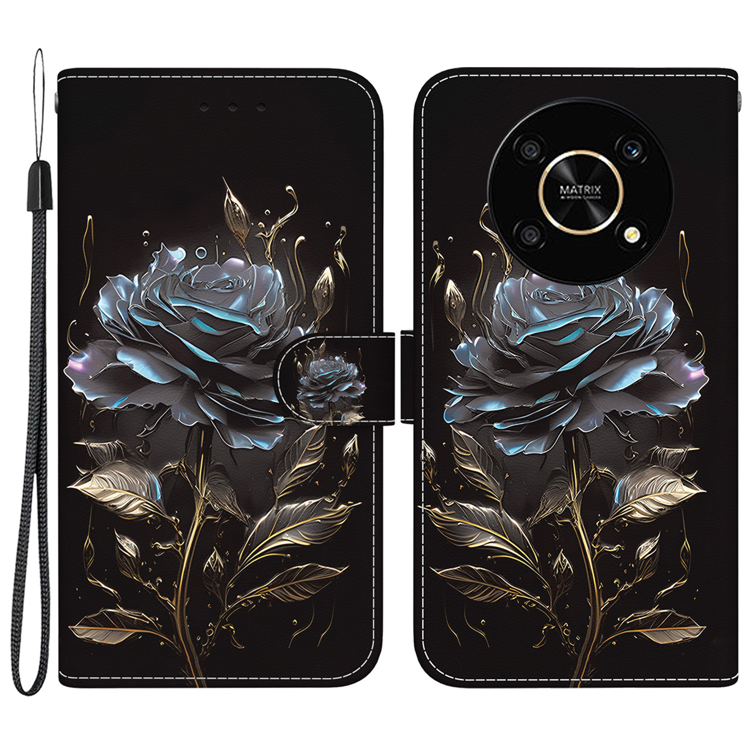 

Für Ehre X9 4g / 5G Fallmuster Druckmagnetverschluss Telefonabdeckung - Schwarze Rose, Honor X9 4G