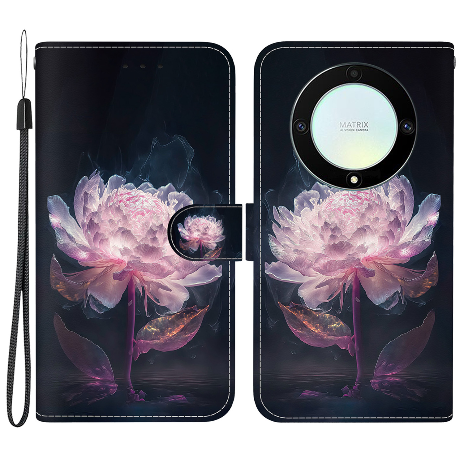 

Für Ehre X9a 5g / X40 5g / Magic5 Lite 5G -koffer -muster -druckspiegel -flip -shell -telefonabdeckung - Lila Pfingstrosen, Honor X9a 5G