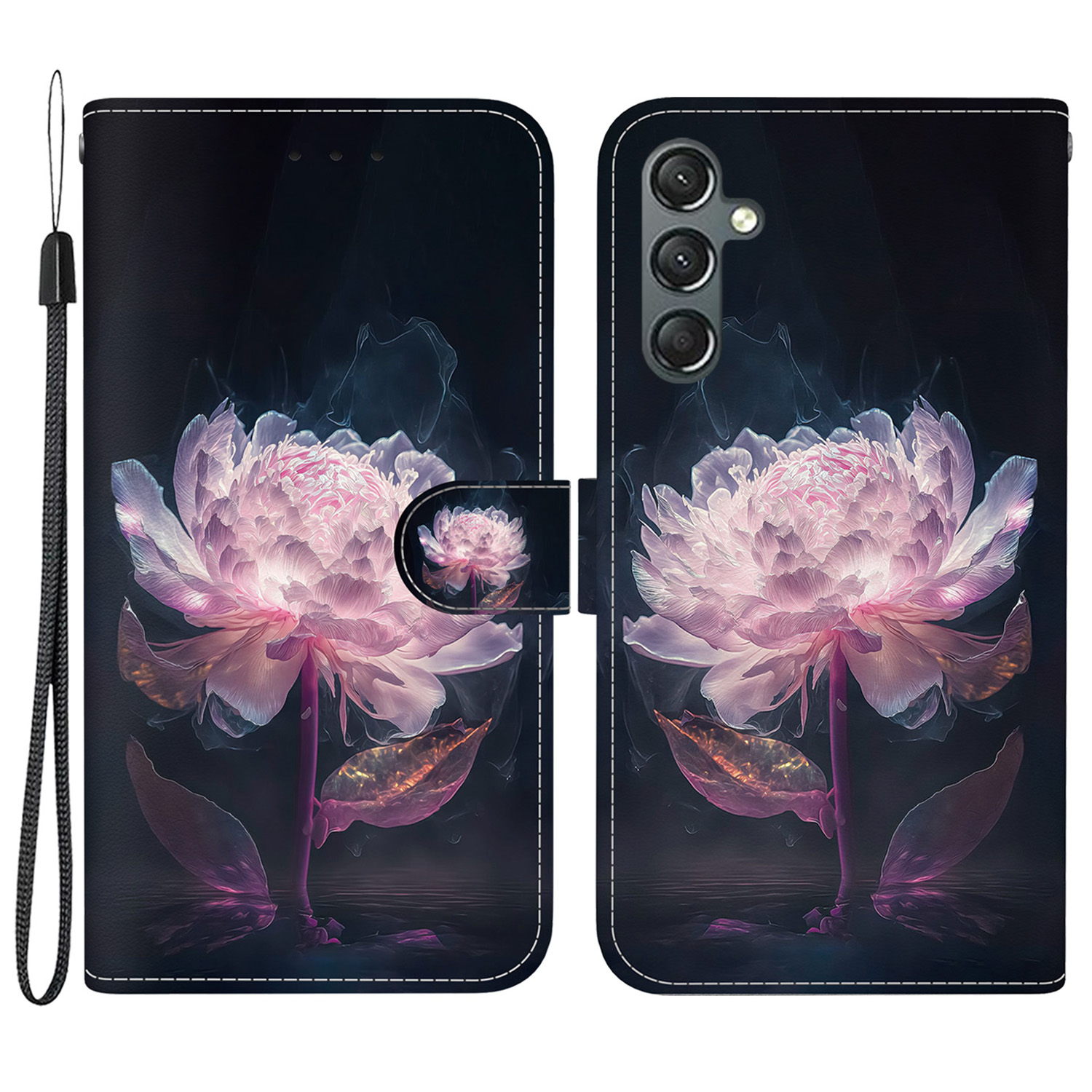 

Für Samsung Galaxy A24 4G -koffer Muster PU Leder Flip Schockdelie -telefonabdeckung - Lila Pfingstrosen, Galaxy A24 4G