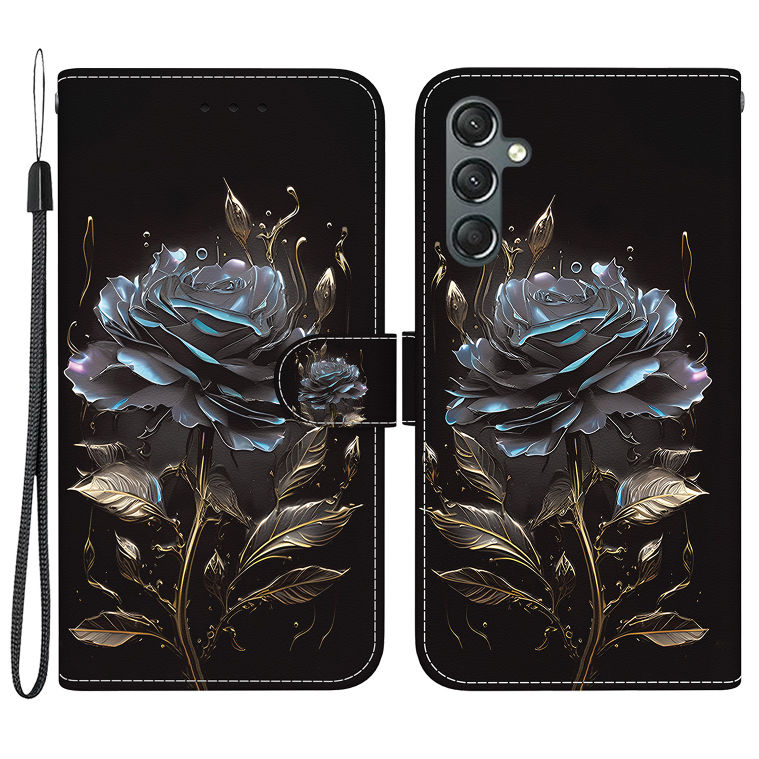 

Für Samsung Galaxy A24 4G -koffer Muster PU Leder Flip Schockdelie -telefonabdeckung - Schwarze Rose, Galaxy A24 4G