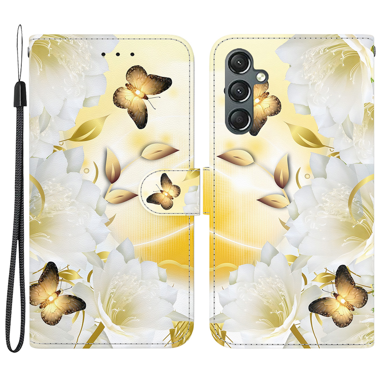 

Für Samsung Galaxy A24 4G -koffer Muster PU Leder Flip Schockdelie -telefonabdeckung - Gold Schmetterlingsblume, Galaxy A24 4G