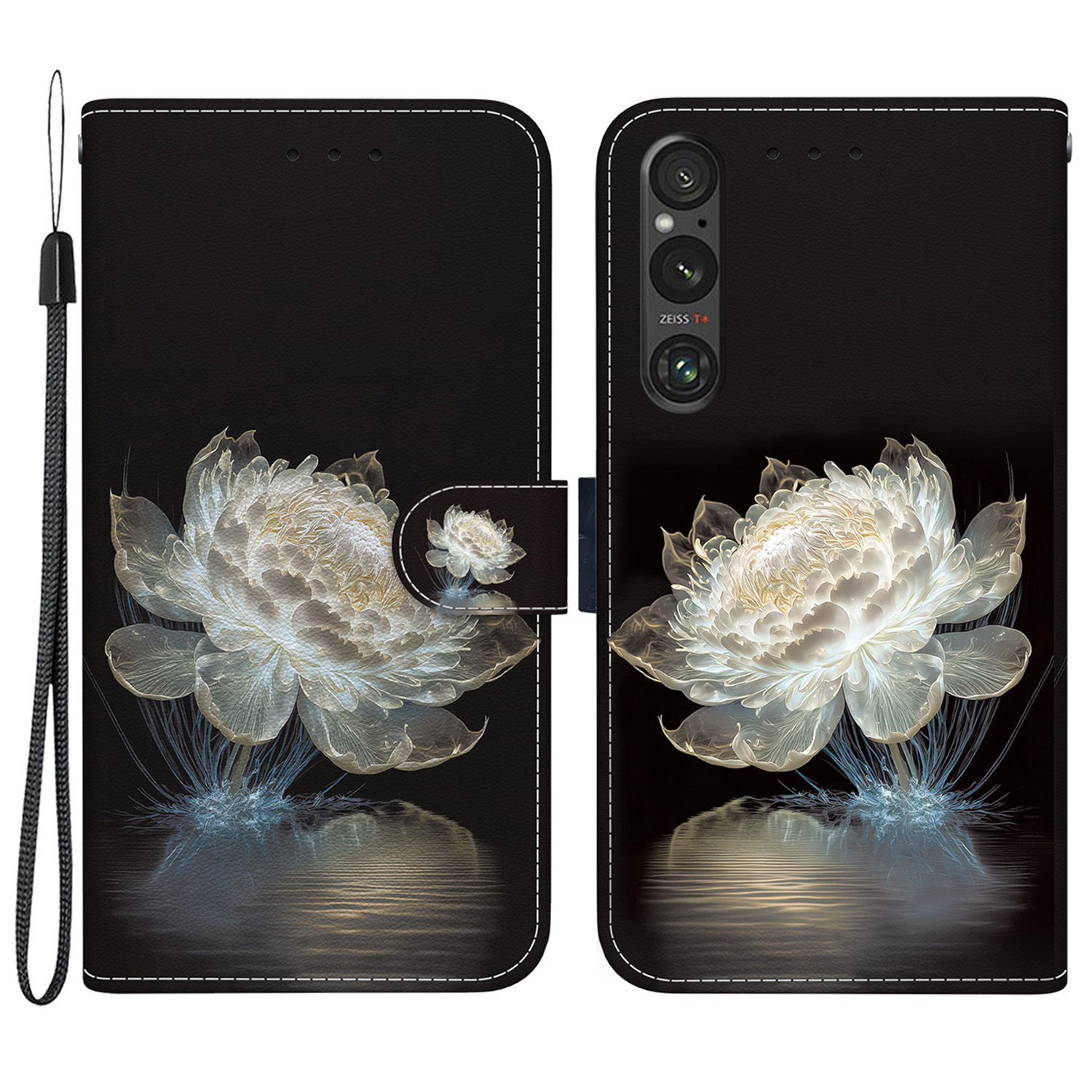 

Für Sony Xperia 1 V Hülle PU Leder -schutzbrieftasche Telefonabdeckung - Kristall Pfingstrose, Sony Xperia 1 V