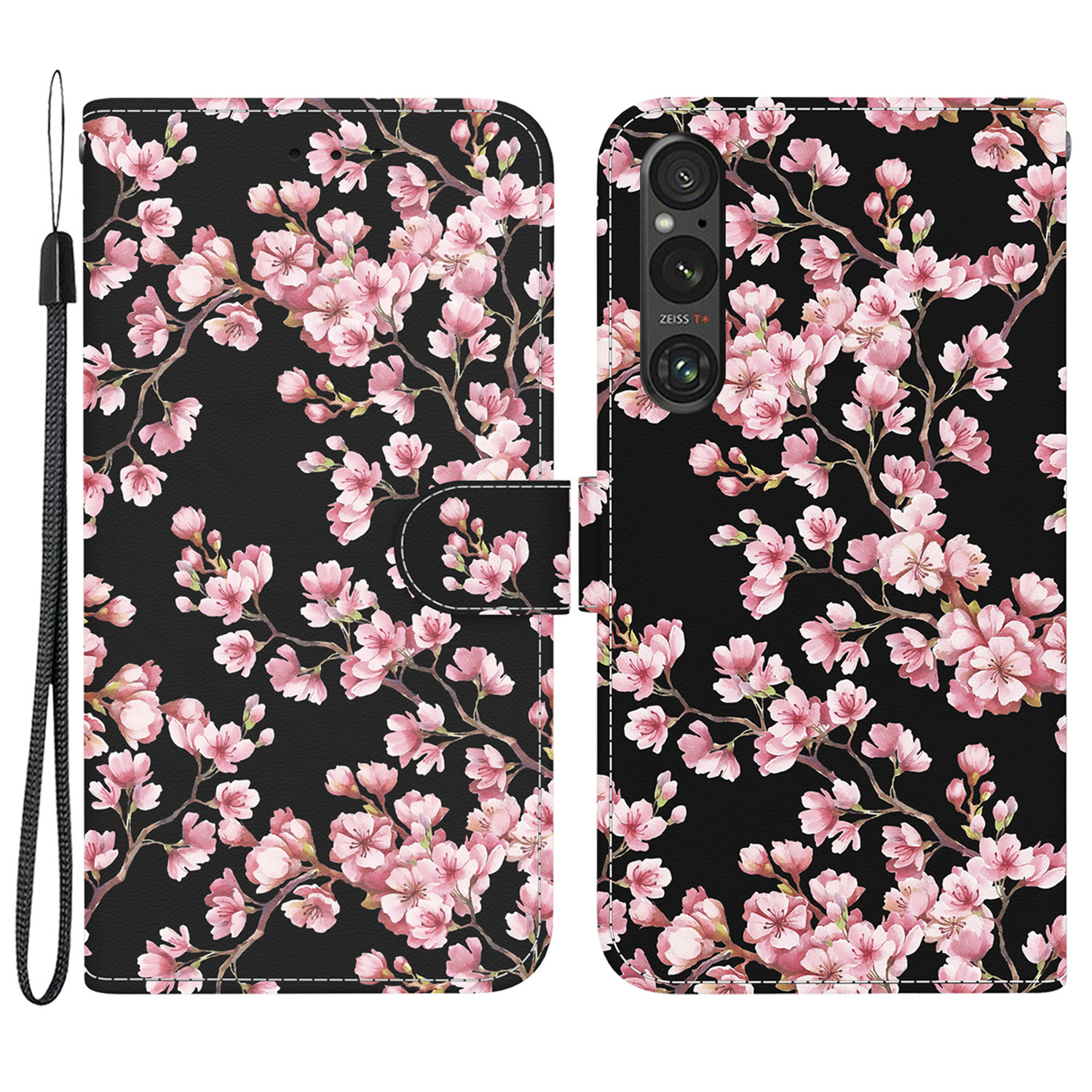 

Für Sony Xperia 1 V Hülle PU Leder -schutzbrieftasche Telefonabdeckung - Pflaumenblüte, Sony Xperia 1 V