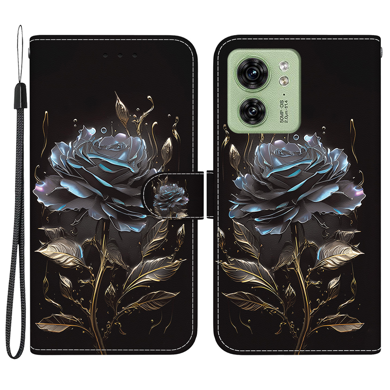 

Für Motorola Edge 40 5G Hülle Flip PU Lederständer Telefonabdeckung - Schwarze Rose, Motorola Edge 40 5G