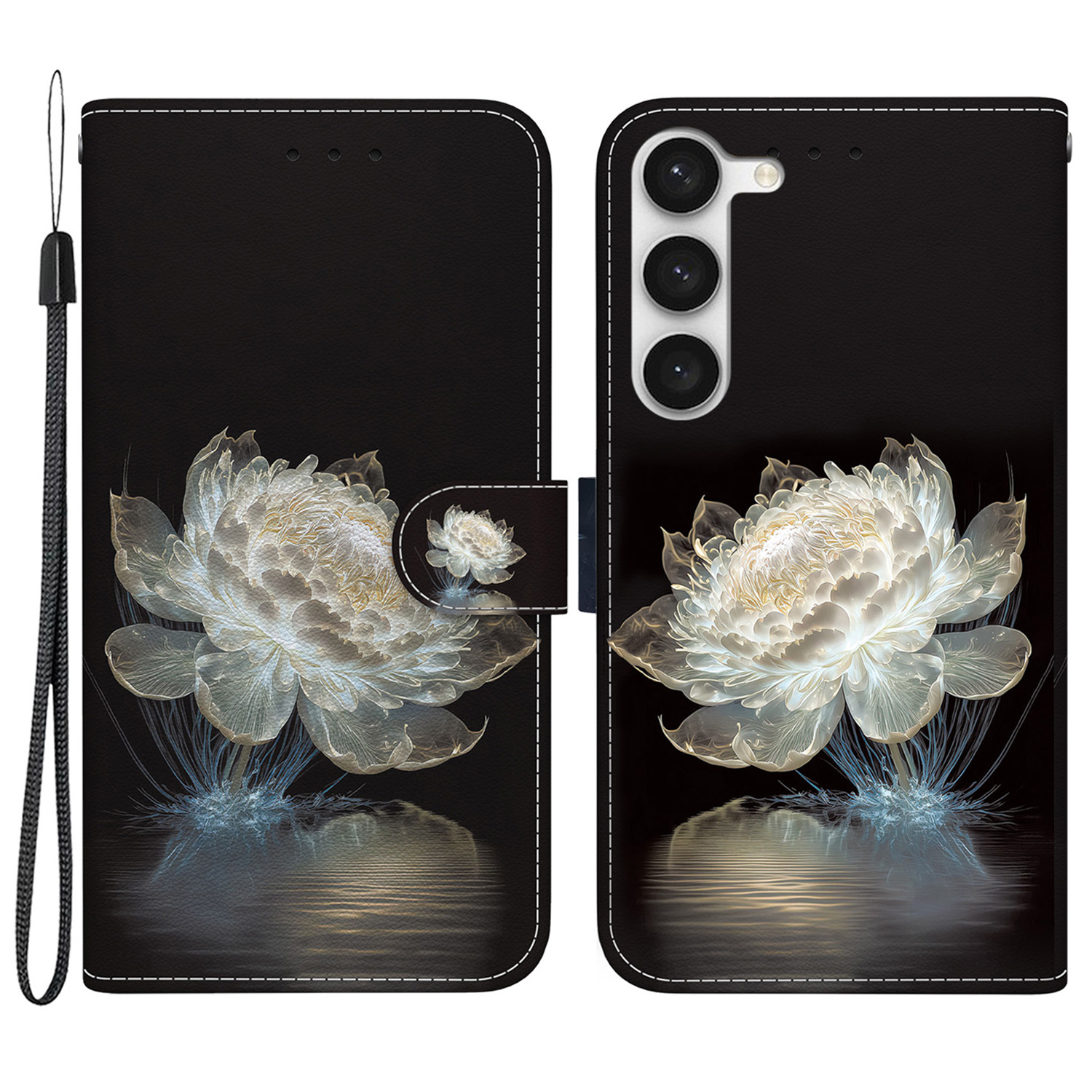 

Für Samsung Galaxy S23+ Hülle PU Ledermuster Ständer Brieftasche Telefonabdeckung - Kristall Pfingstrose, Galaxy S23+