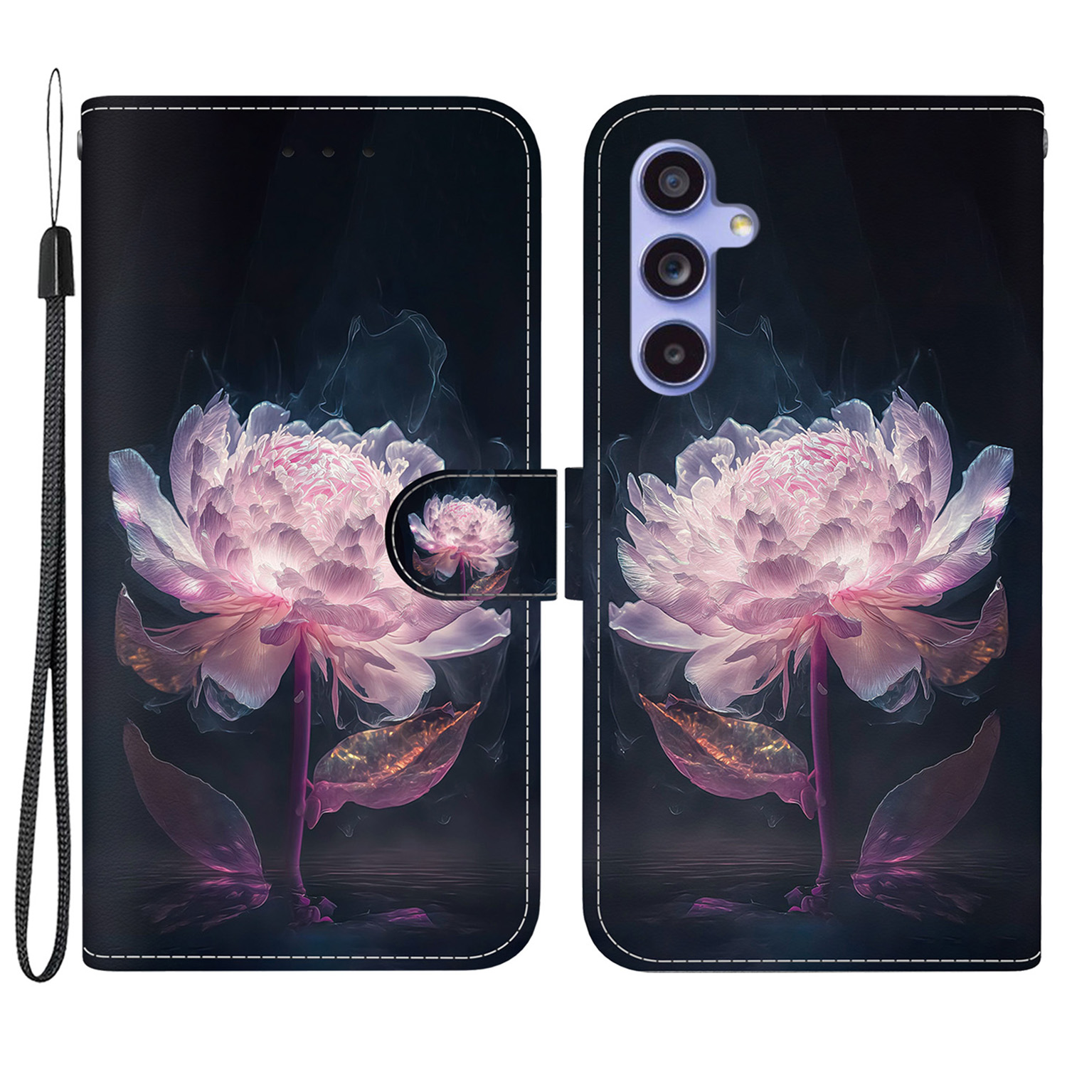 

Für Samsung Galaxy S23 fe Case PU Leder Muster Drucke Folio -telefonabdeckung - Lila Pfingstrosen, Galaxy S23 FE
