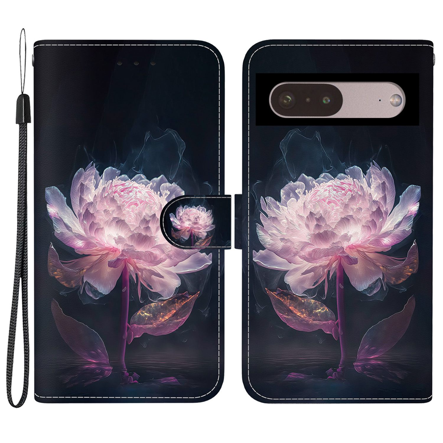 

Für Google Pixel 7 Pro 5G -koffer Muster PU Leder Folio Stand Telefonabdeckung - Lila Pfingstrosen, Google Pixel 7 Pro 5G