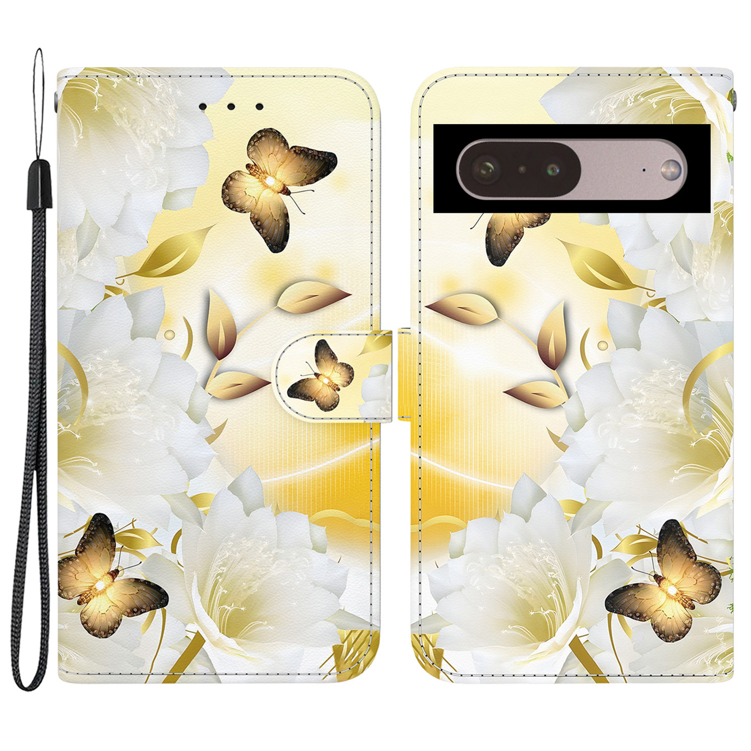 

Für Google Pixel 7 Pro 5G -koffer Muster PU Leder Folio Stand Telefonabdeckung - Gold Schmetterlingsblume, Google Pixel 7 Pro 5G