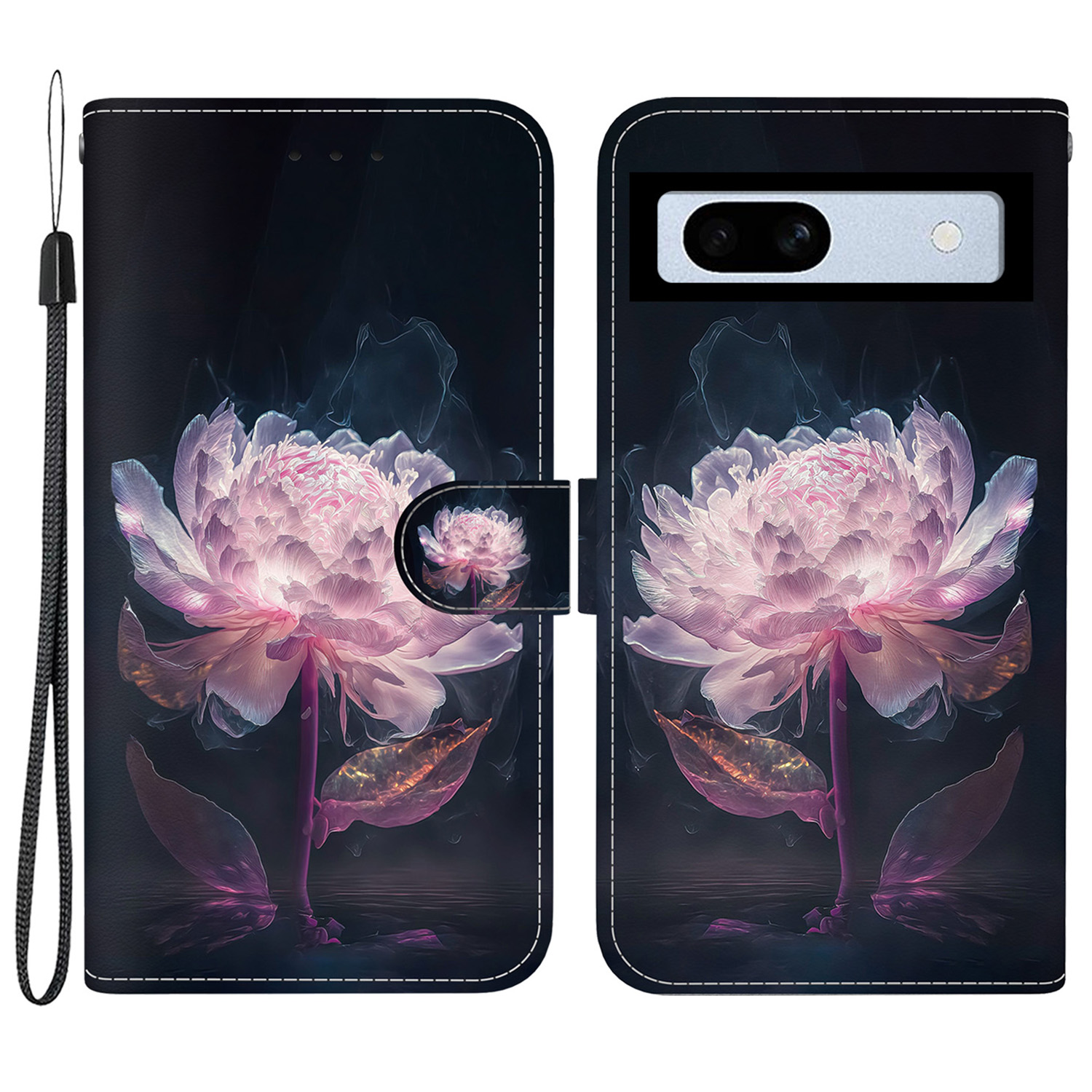 

Für Google Pixel 7a -hülle PU Leder Muster Schutzflip -telefonabdeckung - Lila Pfingstrosen, Google Pixel 7a