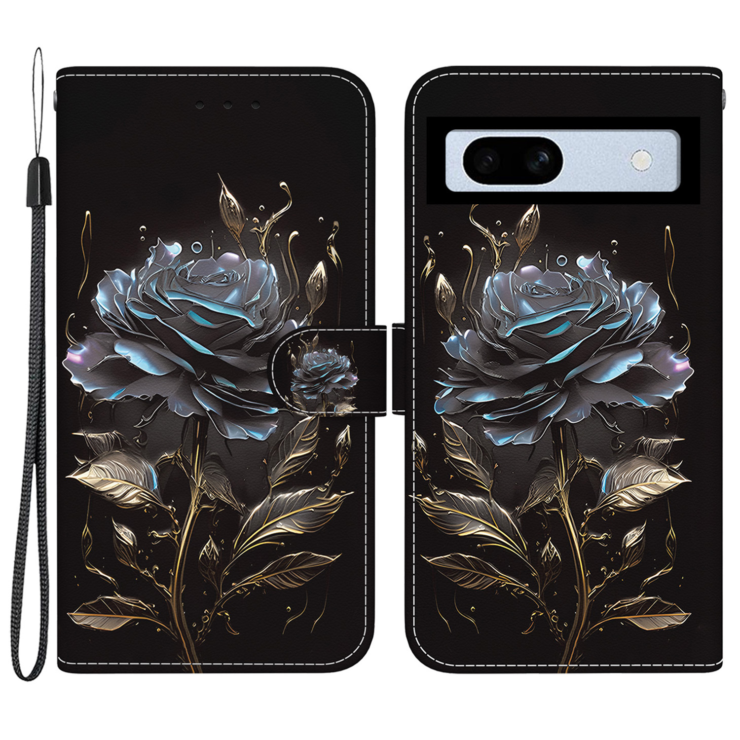 

Für Google Pixel 7a -hülle PU Leder Muster Schutzflip -telefonabdeckung - Schwarze Rose, Google Pixel 7a