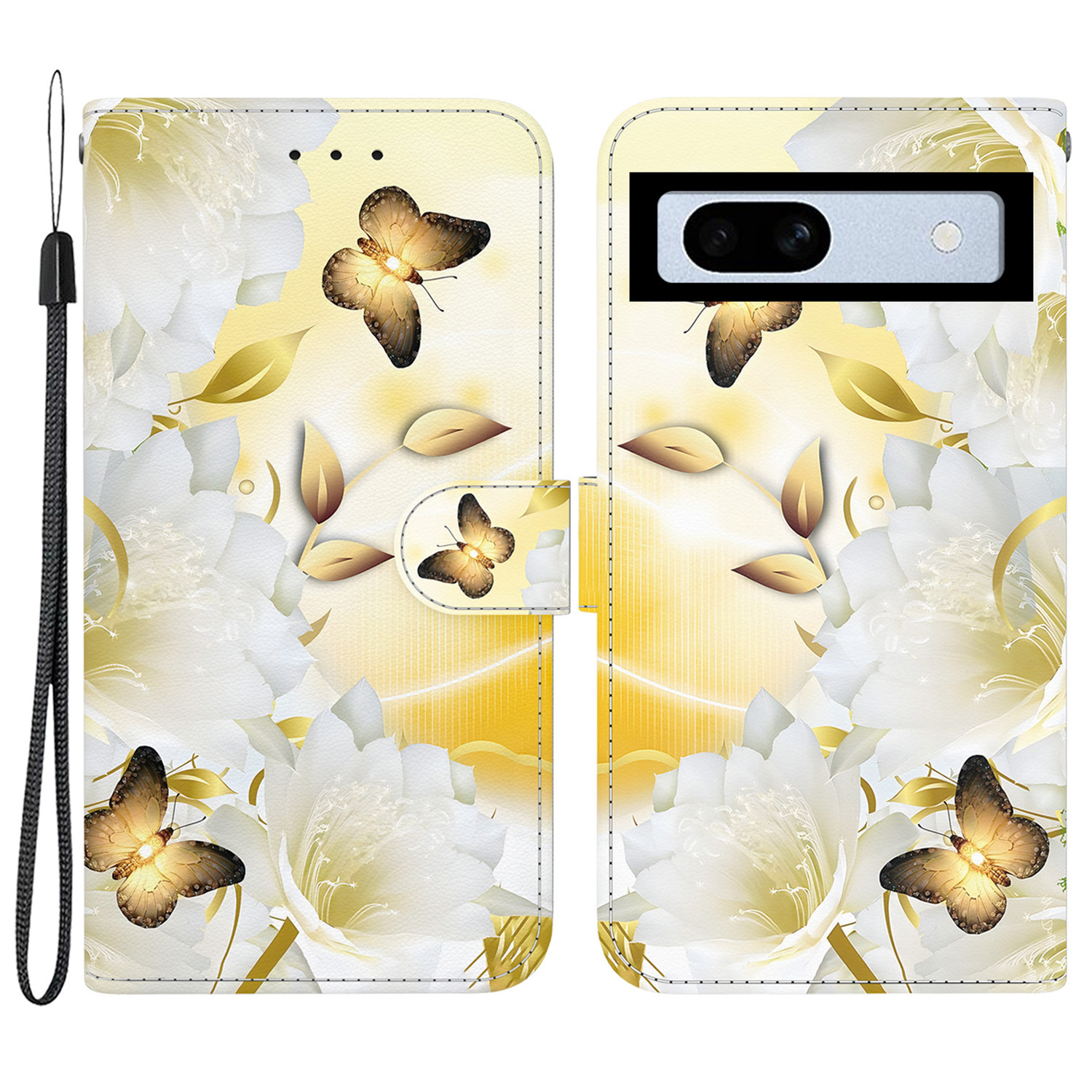 

Für Google Pixel 7a -hülle PU Leder Muster Schutzflip -telefonabdeckung - Gold Schmetterlingsblume, Google Pixel 7a